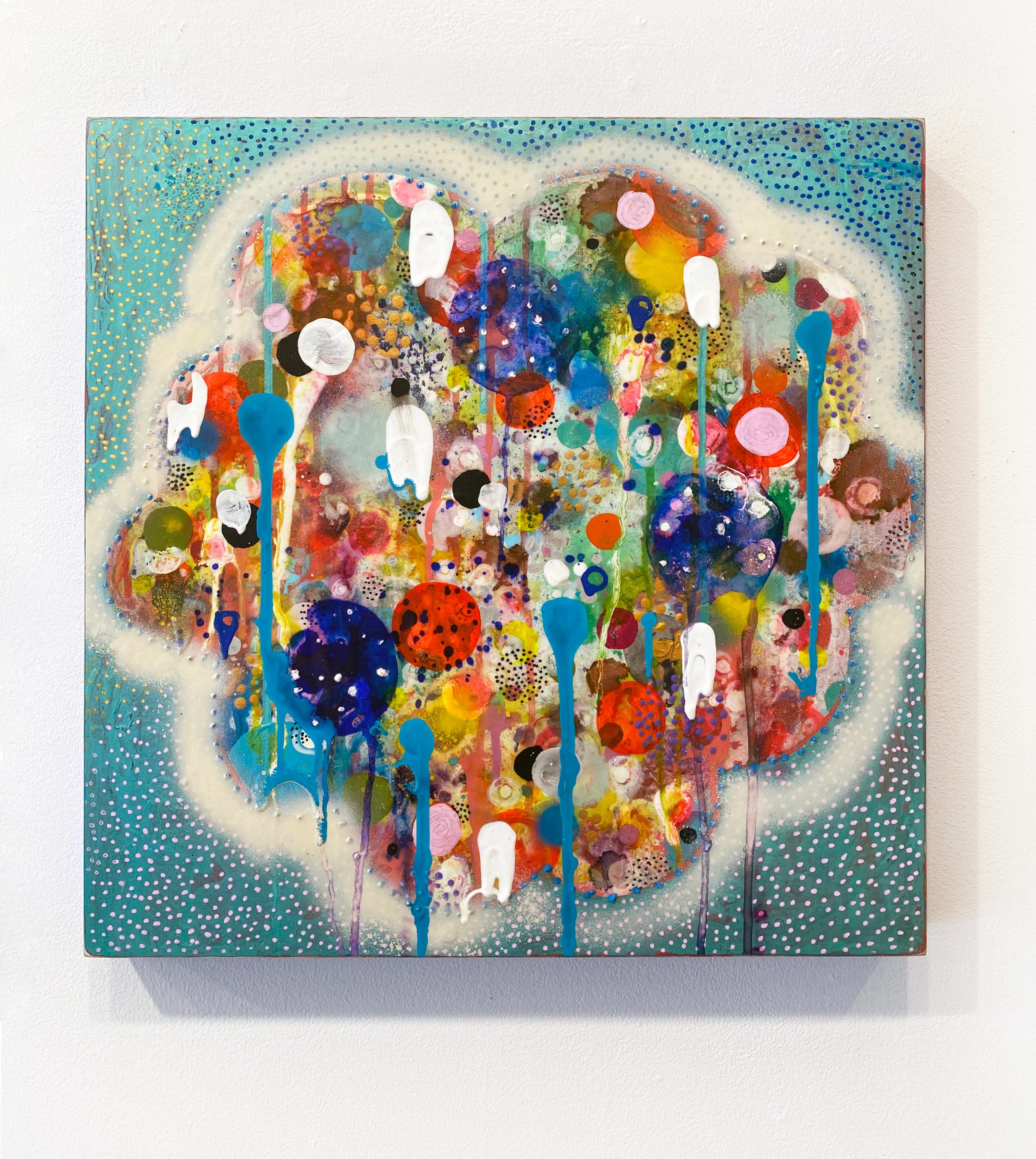 Abstraktes, farbenfrohes Gemälde in Mischtechnik von Liz Tran „Puff“ im Angebot 1