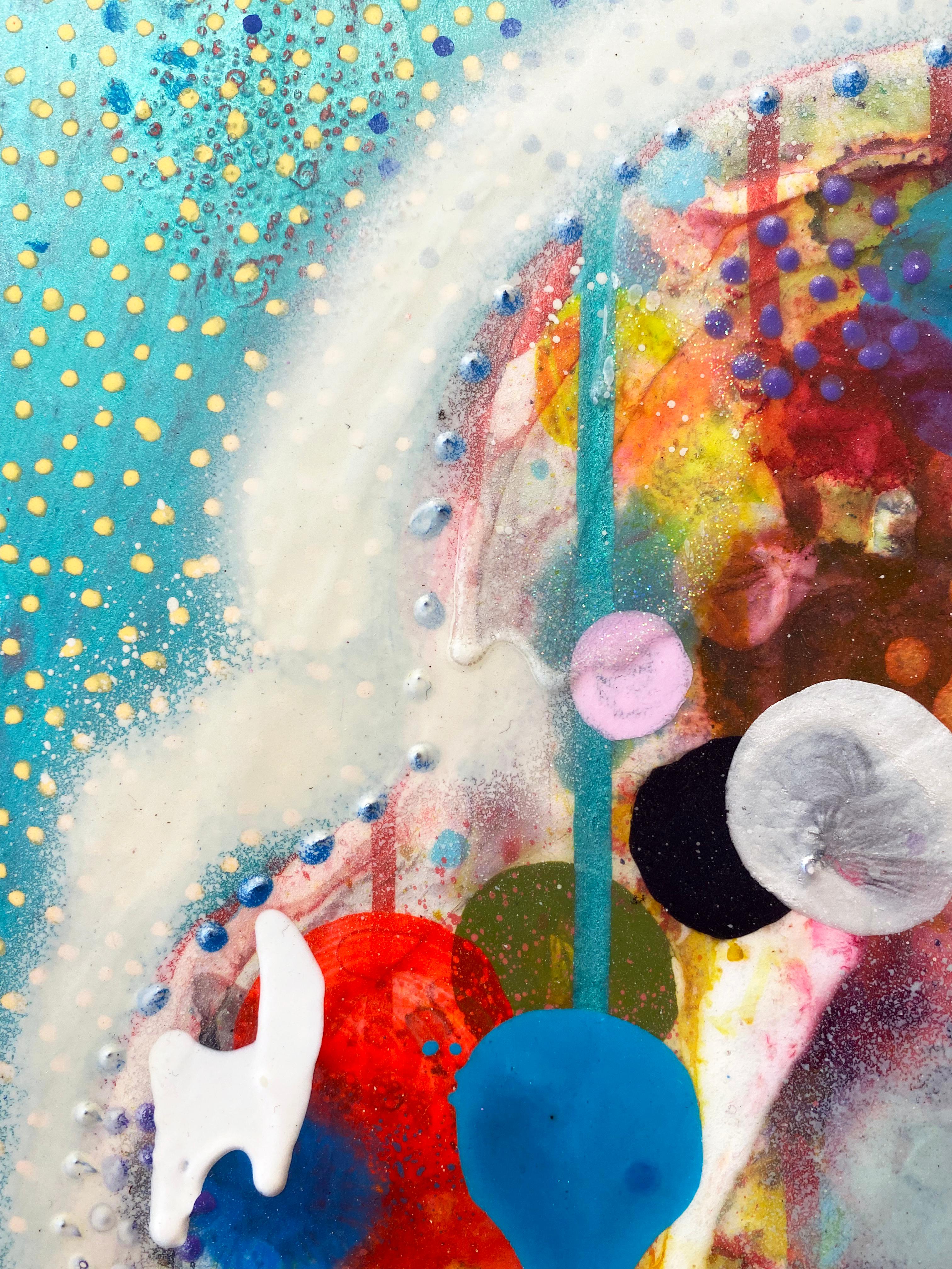 Abstract, Colorful Mixed Media Painting by Liz Tran 'Puff' For Sale 1