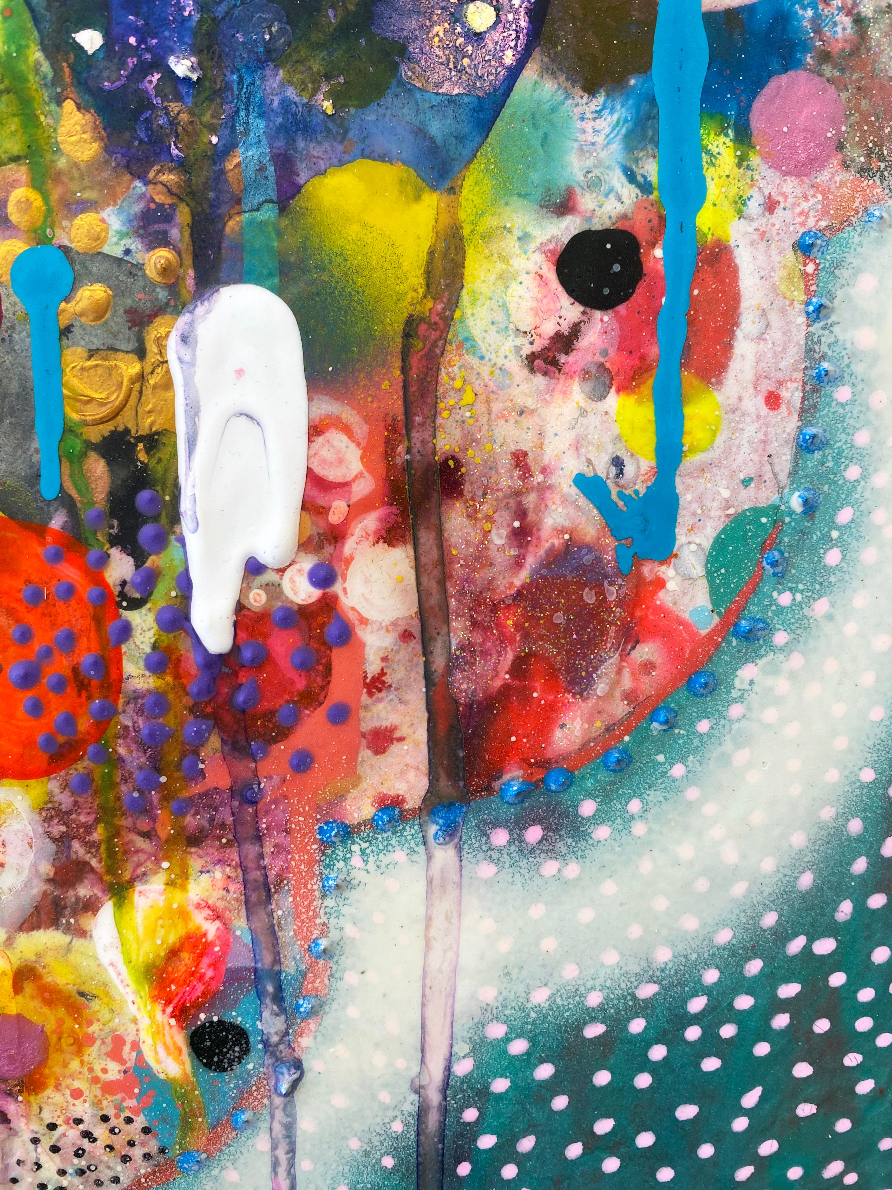 Abstraktes, farbenfrohes Gemälde in Mischtechnik von Liz Tran „Puff“ im Angebot 5