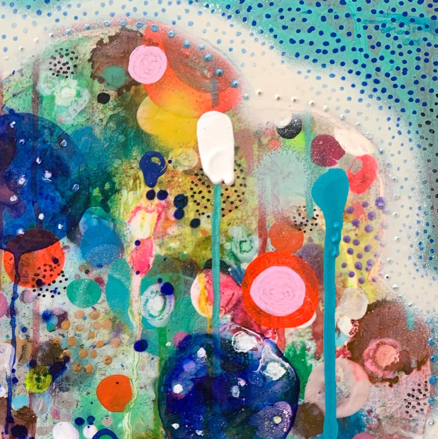 Quadro astratto e colorato a tecnica mista di Liz Tran 'Puff' in vendita 7