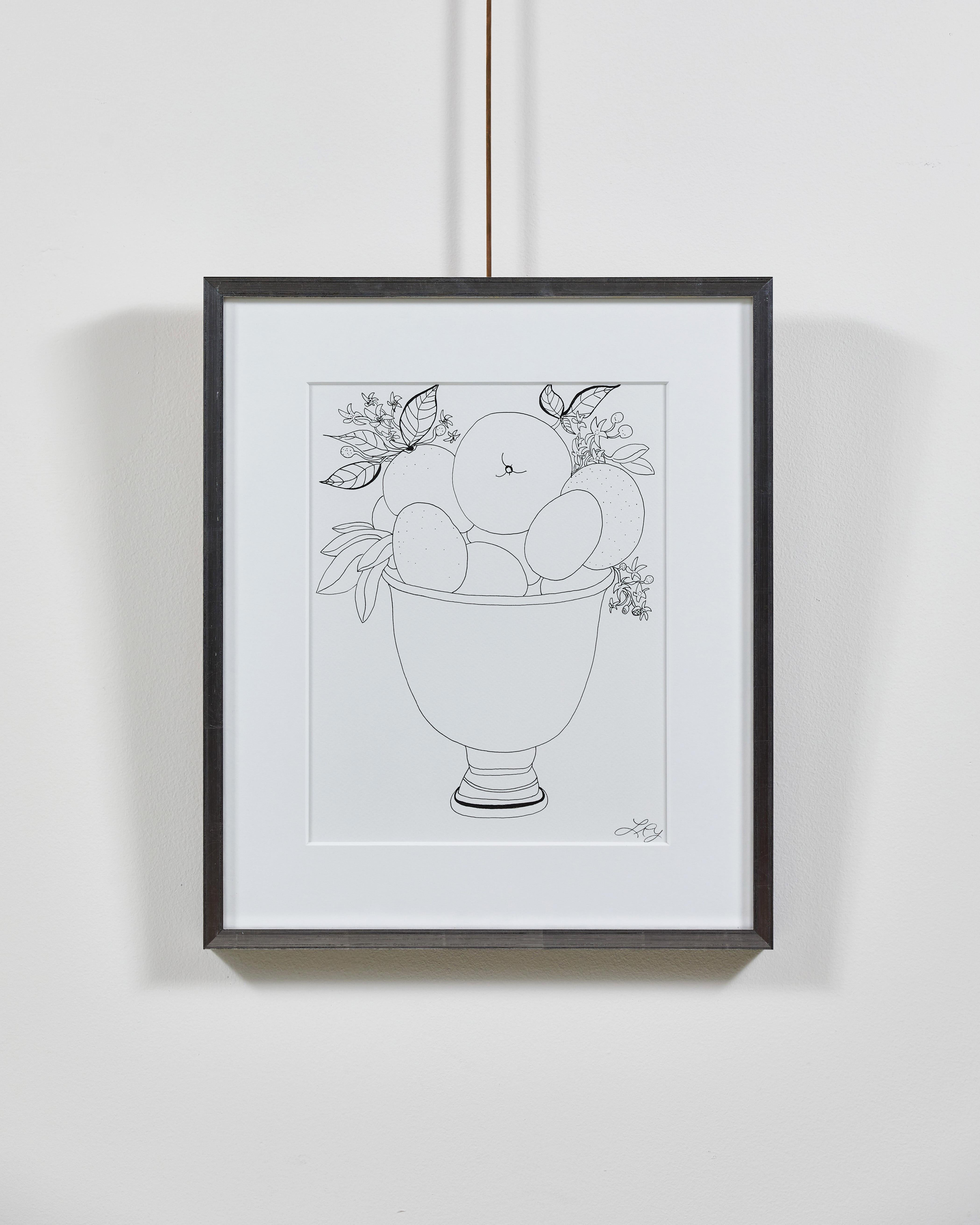 Liz Young, Stillleben einer Schale mit Obst in einer Schale mit Fuß, Tusche auf Papier

Über den Künstler:
Liz Young ist eine botanische Künstlerin, die in Los Angeles, Kalifornien, lebt. Ihre Originalzeichnungen mit Tusche auf Papier befassen