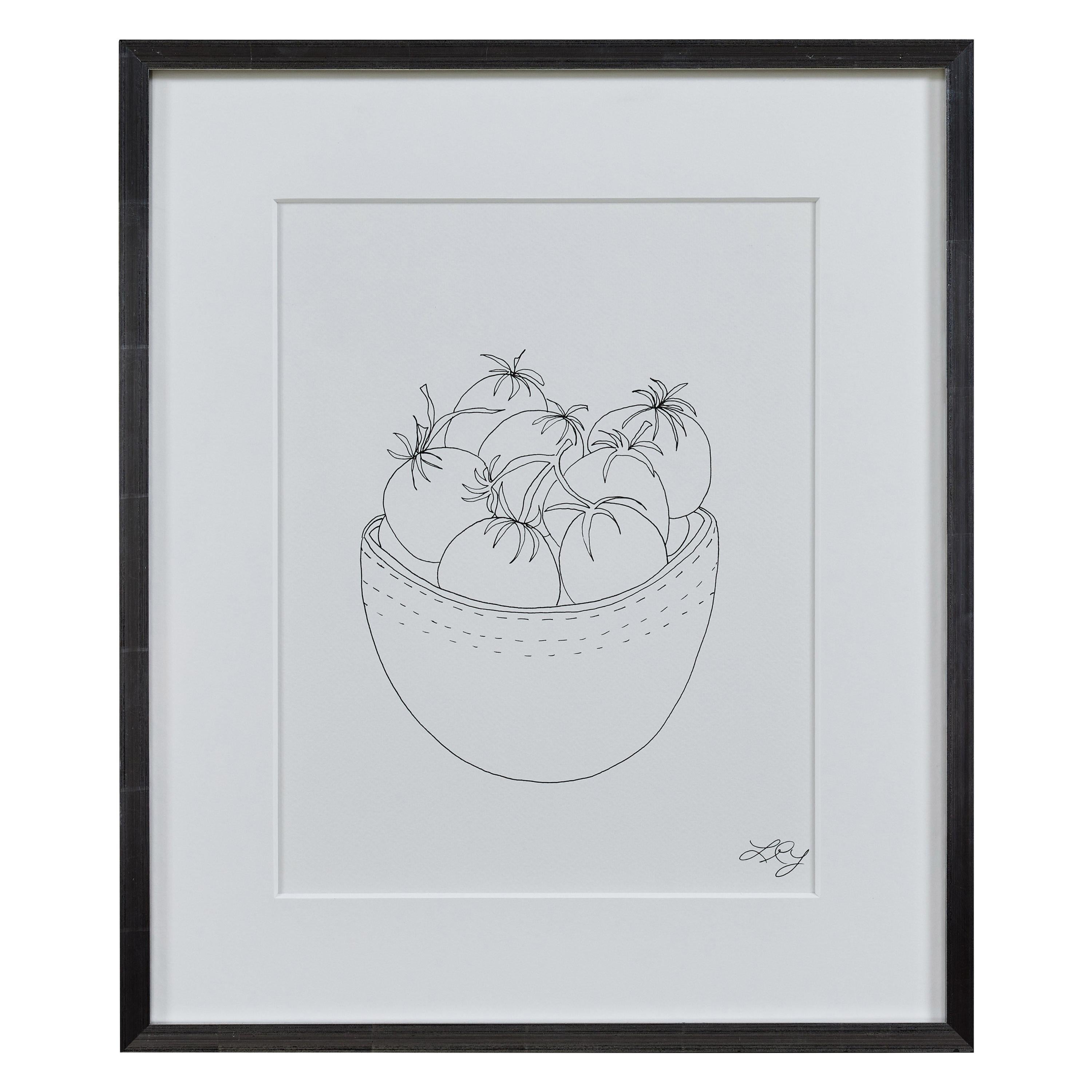 Liz Young, Still Life of Tomatoes in a Bowl, Ink on Paper