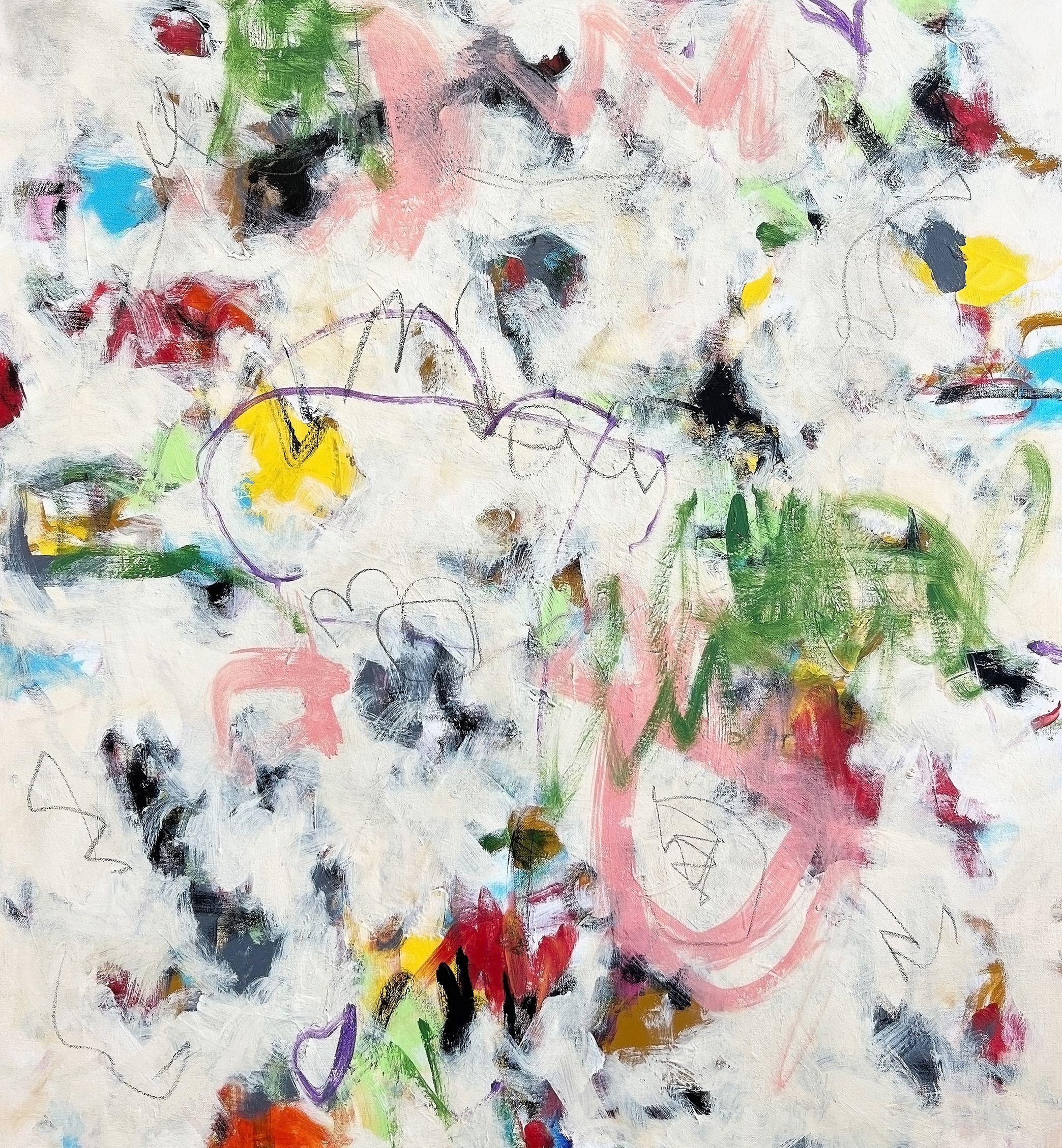 Liz Zorn Abstract Painting - Pinkie with Green Marks, Painting, Acrylic on Canvas