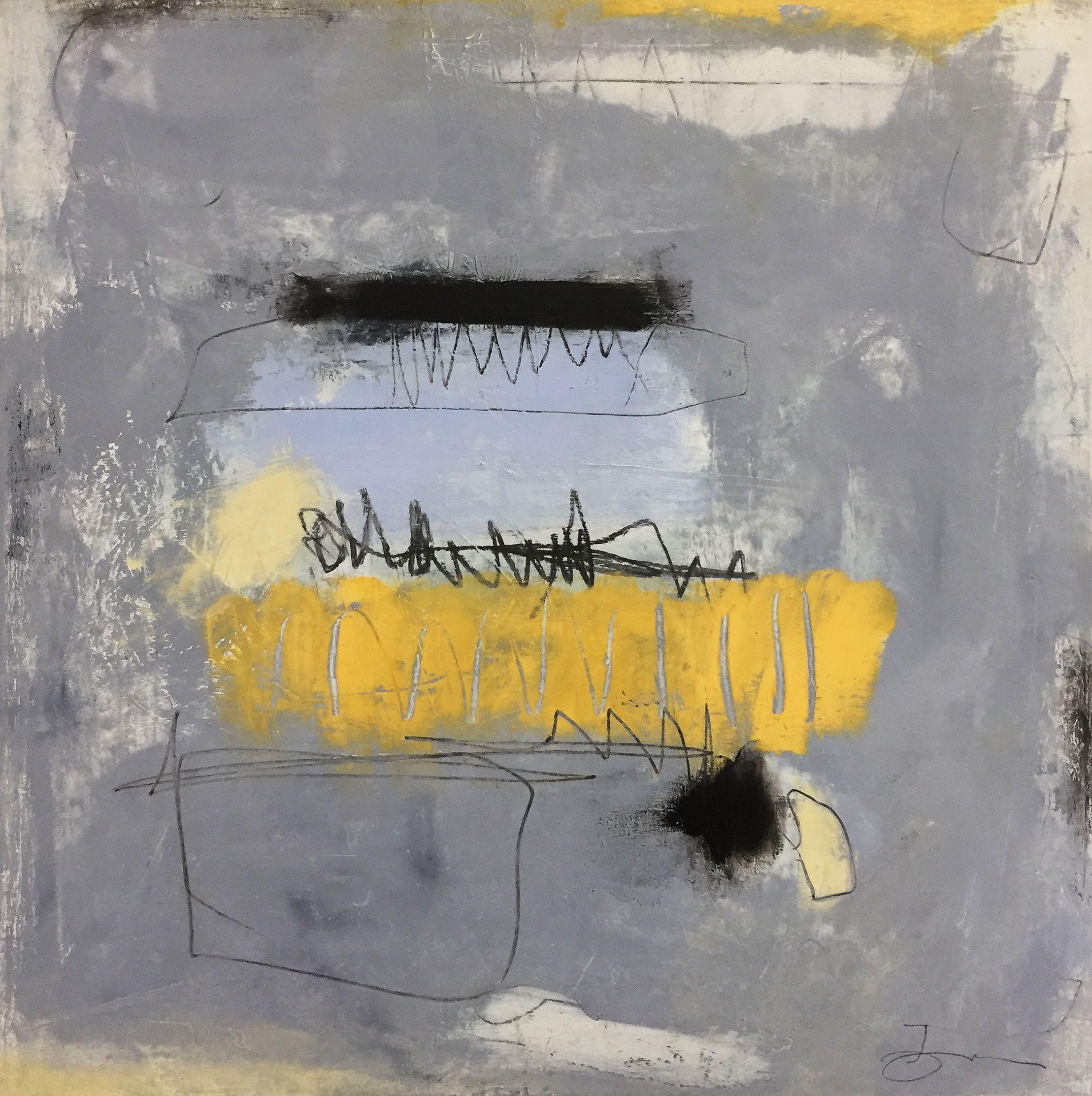 Liz Zorn Abstract Painting - Rise Black Yellow Grid, Painting, Oil on Wood Panel