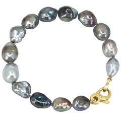 Liza Beth One of a Kind Tahitian Keshi Pearl Gold White Diamond Bracelet
