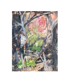 ALTARE - Olio su pannello Yupo - Dipinto con teschio, alberi e piante nel Wood