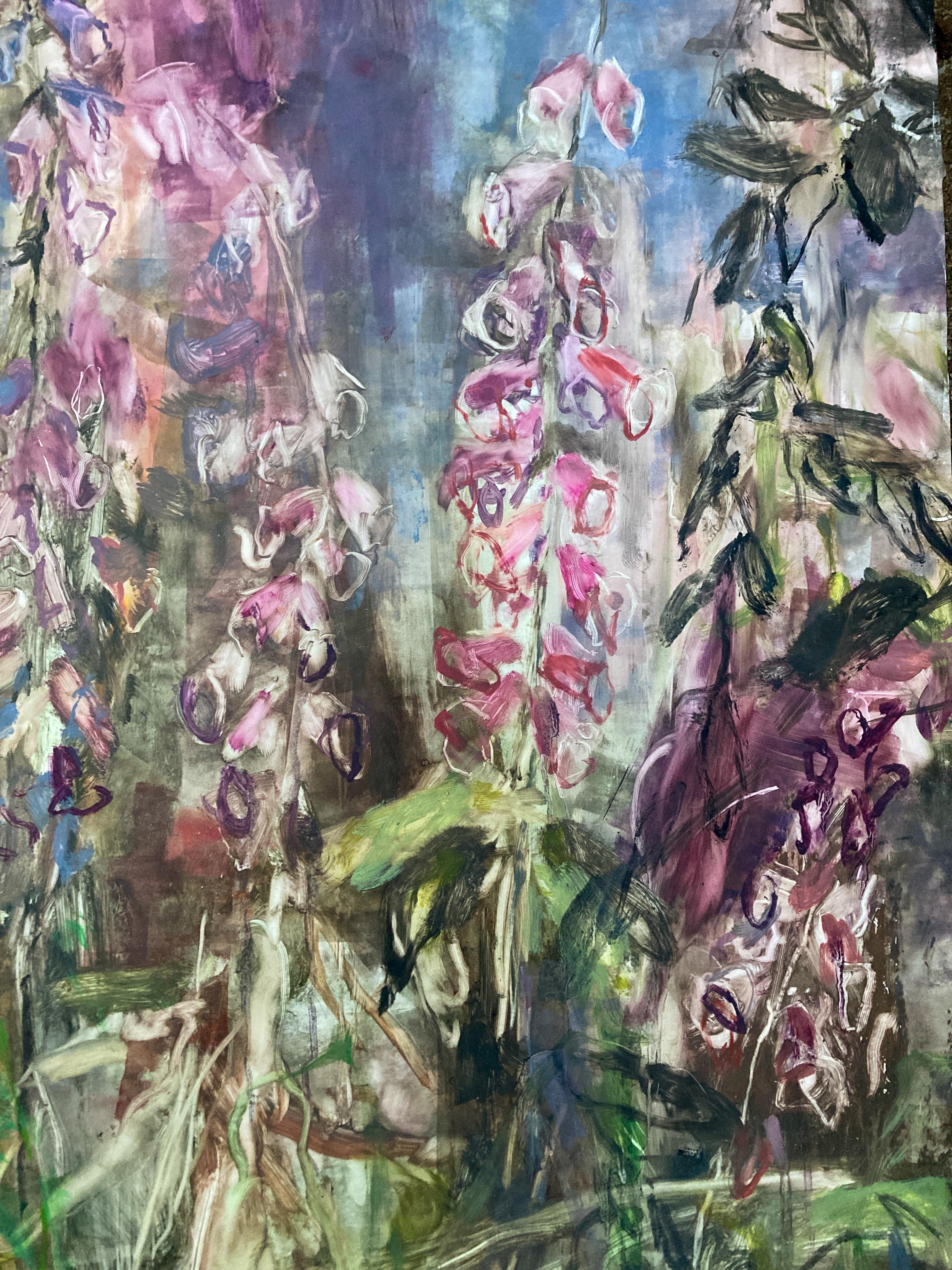 FOXGLOVE #2 - Peinture à l'huile sur panneau Yupo - Nature végétale dans la forêt - Contemporain Painting par Liza Clement