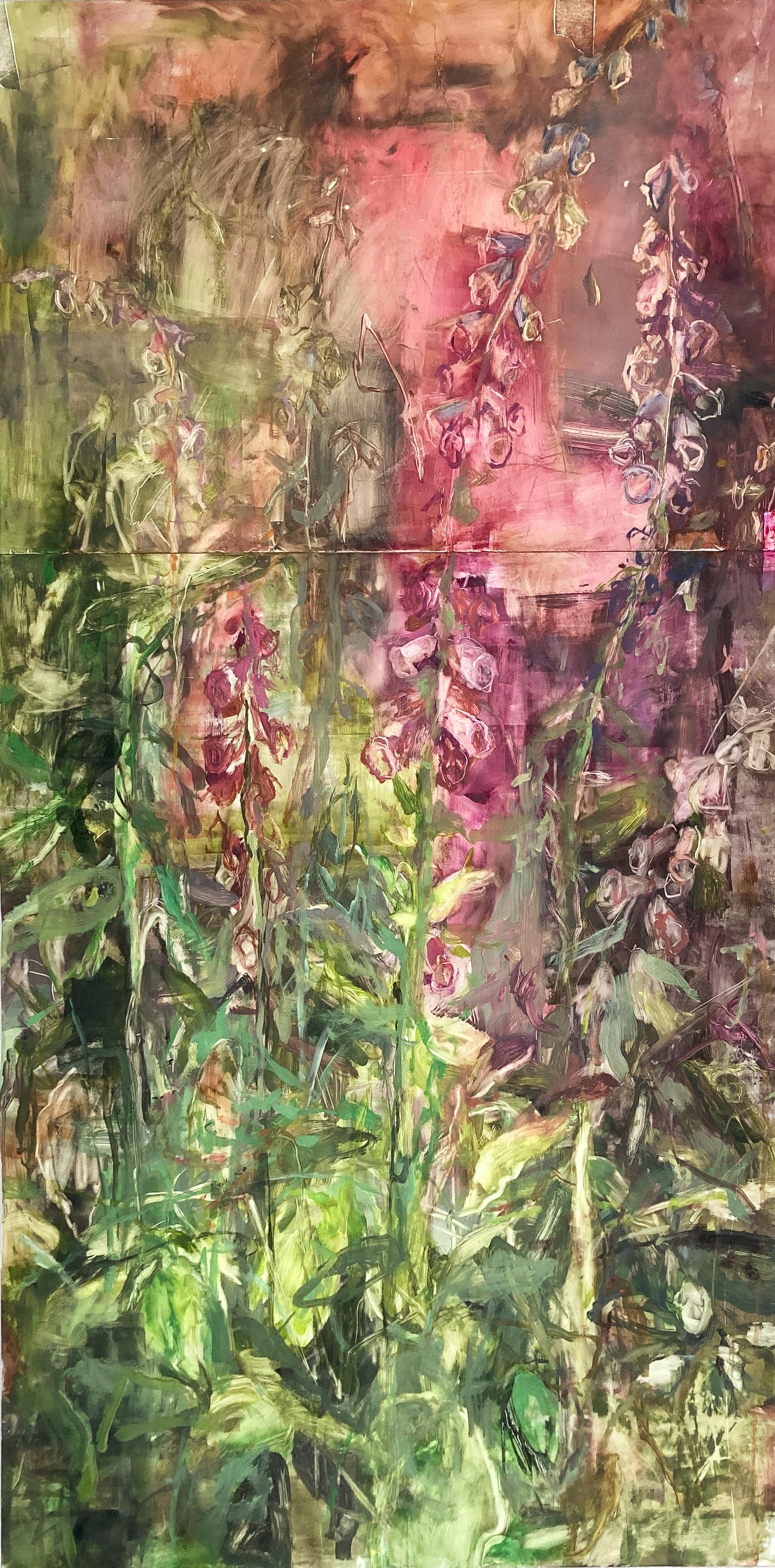 Liza Clement Figurative Painting - FOXGLOVE #1 - Oil on Yupo Panel Painting of Plant Life in the Forest