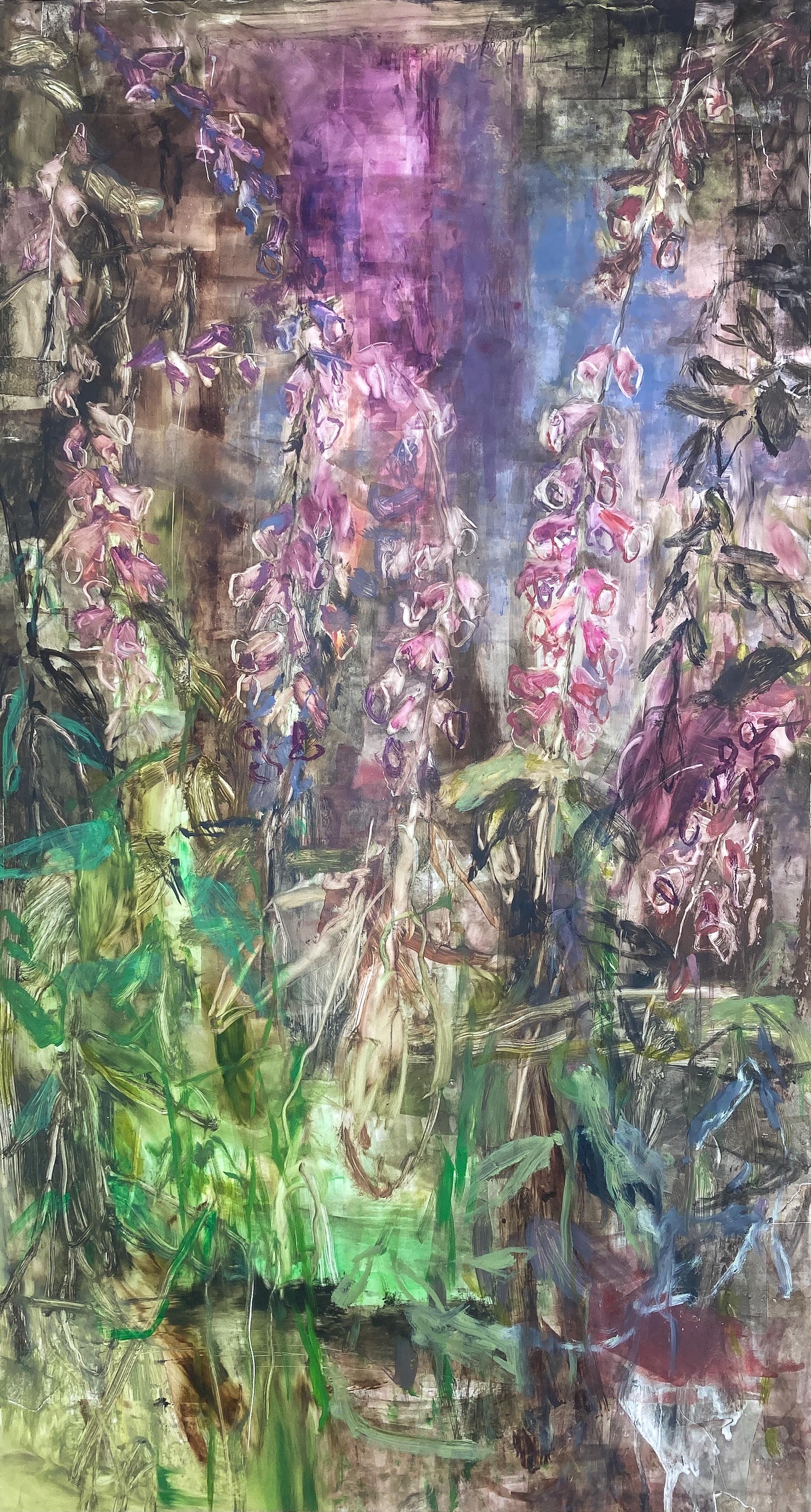 Liza Clement Figurative Painting - FOXGLOVE #2 - Oil on Yupo Panel Painting of Plant Life in the Forest