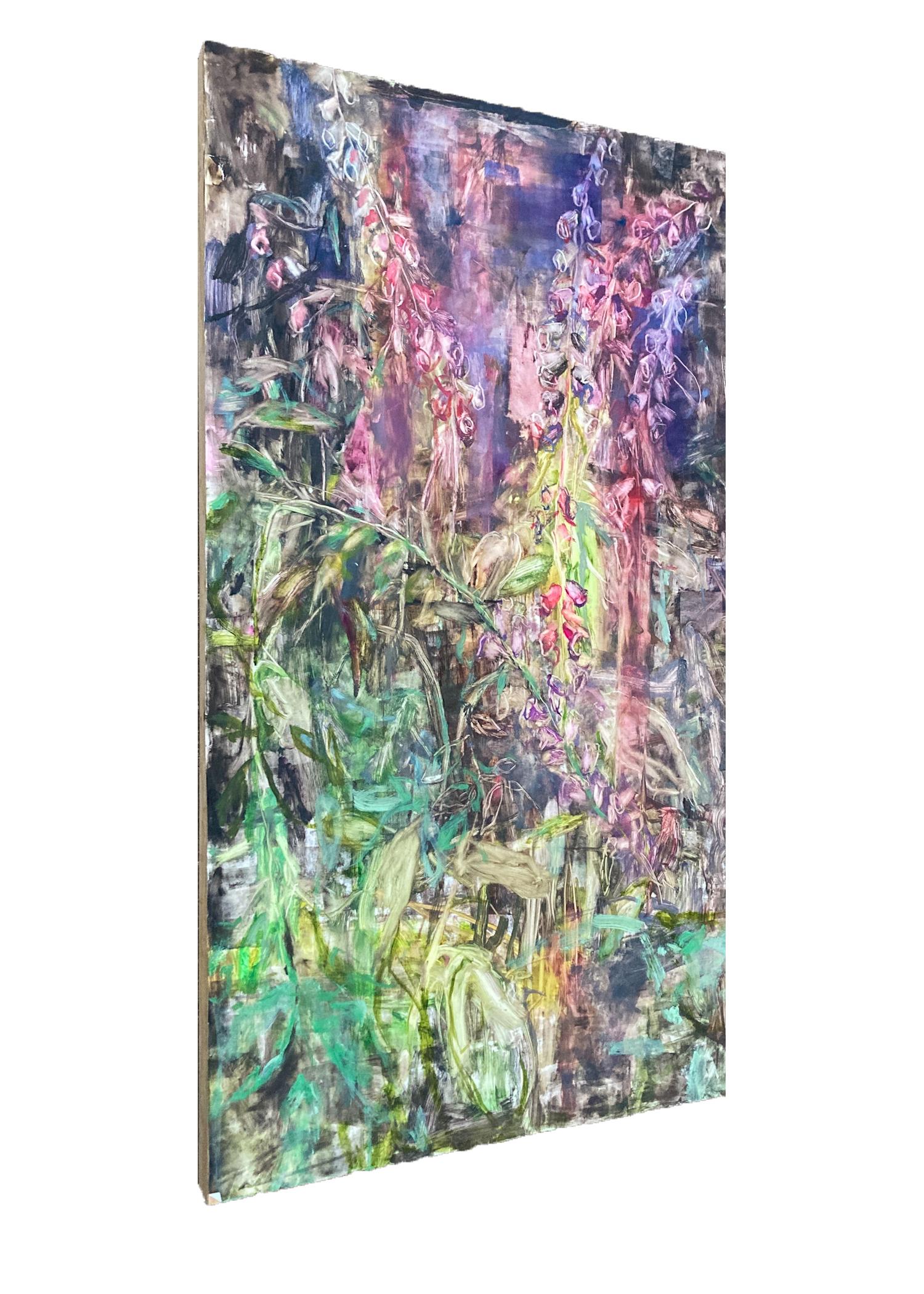 FOXGLOVE #3 - Pintura al óleo sobre panel de Yupo de la vida vegetal en el bosque - Painting Contemporáneo de Liza Clement