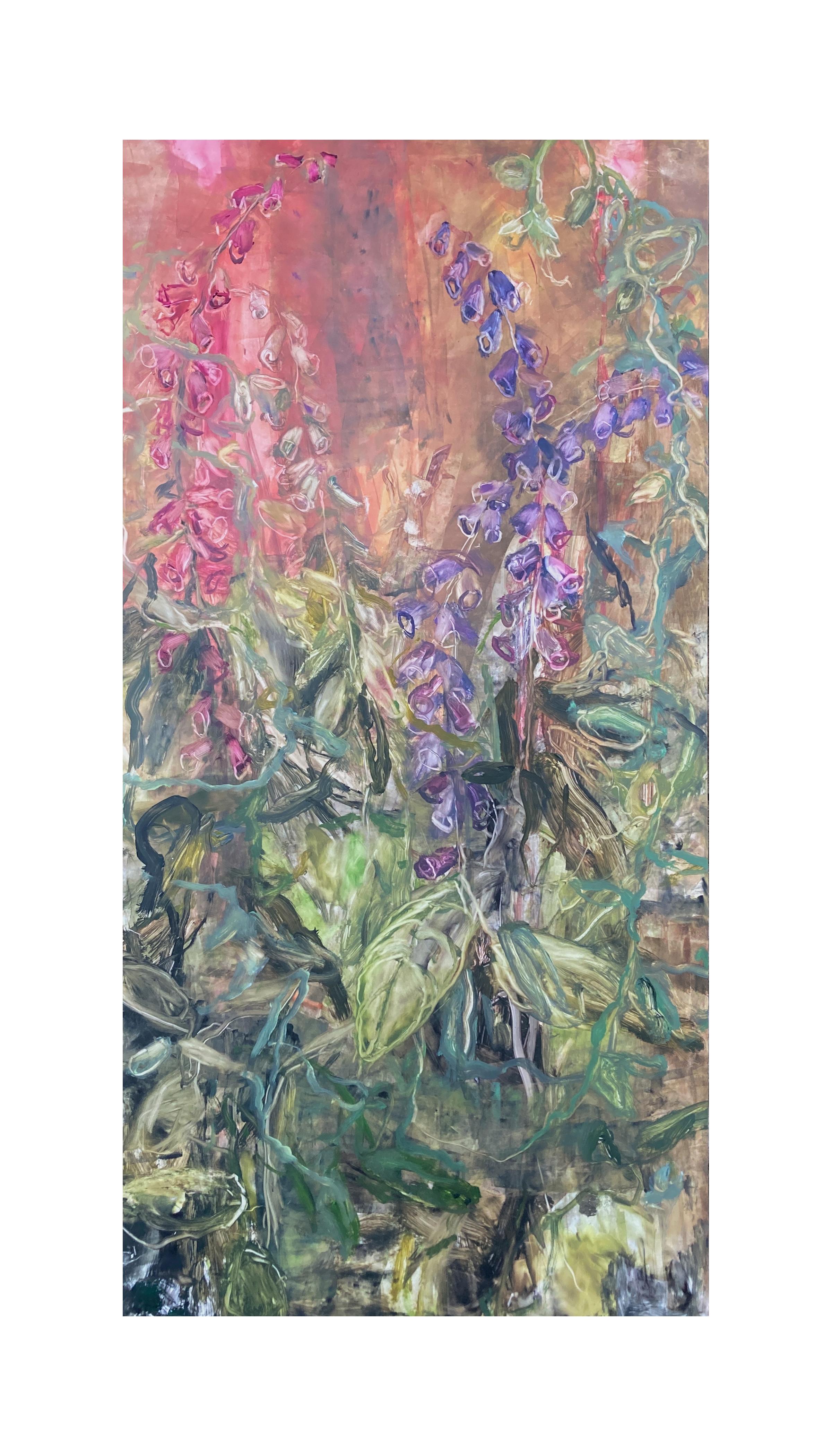 Liza Clement Figurative Painting - FOXGLOVE #4 - Oil on Yupo Panel Painting of Plant Life in the Forest