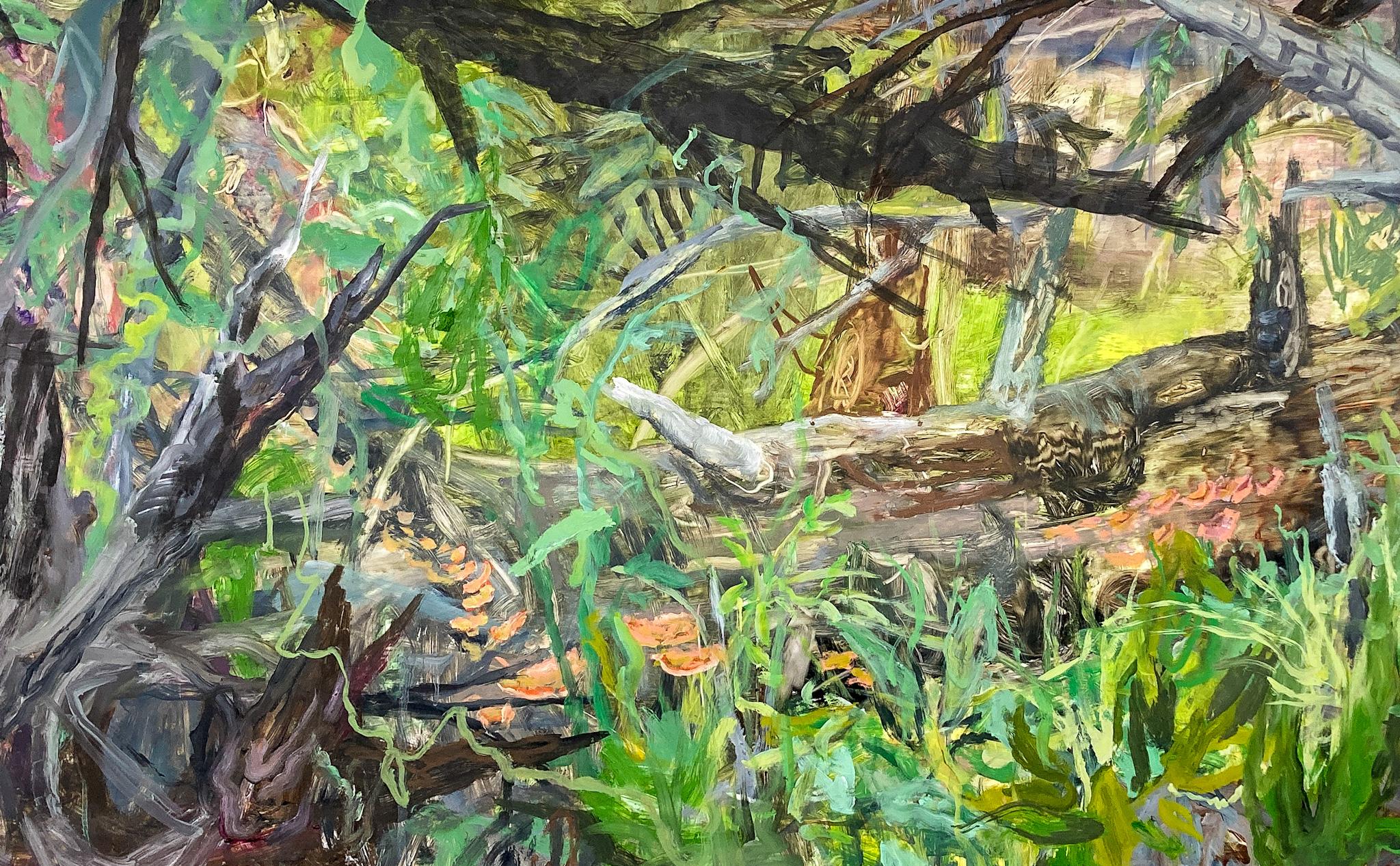 FORRAJE DE VERANO TARDÍO - Pintura al óleo sobre panel de Yupo de la vida vegetal en el bosque - Painting de Liza Clement