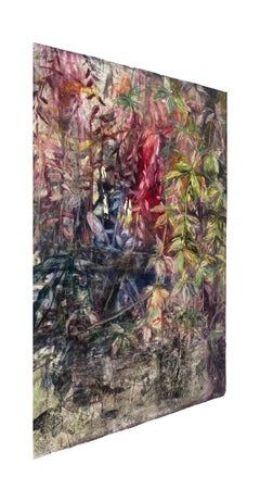 PARTHENOCISSUS - Pintura al óleo y monotipo sobre tabla de Hiedra rastrera en el bosque