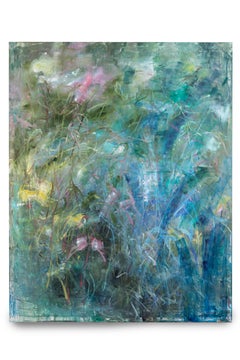 UNTITLED 1 - Pittura a olio su tela ispirata alla natura in blu, verde e grigio