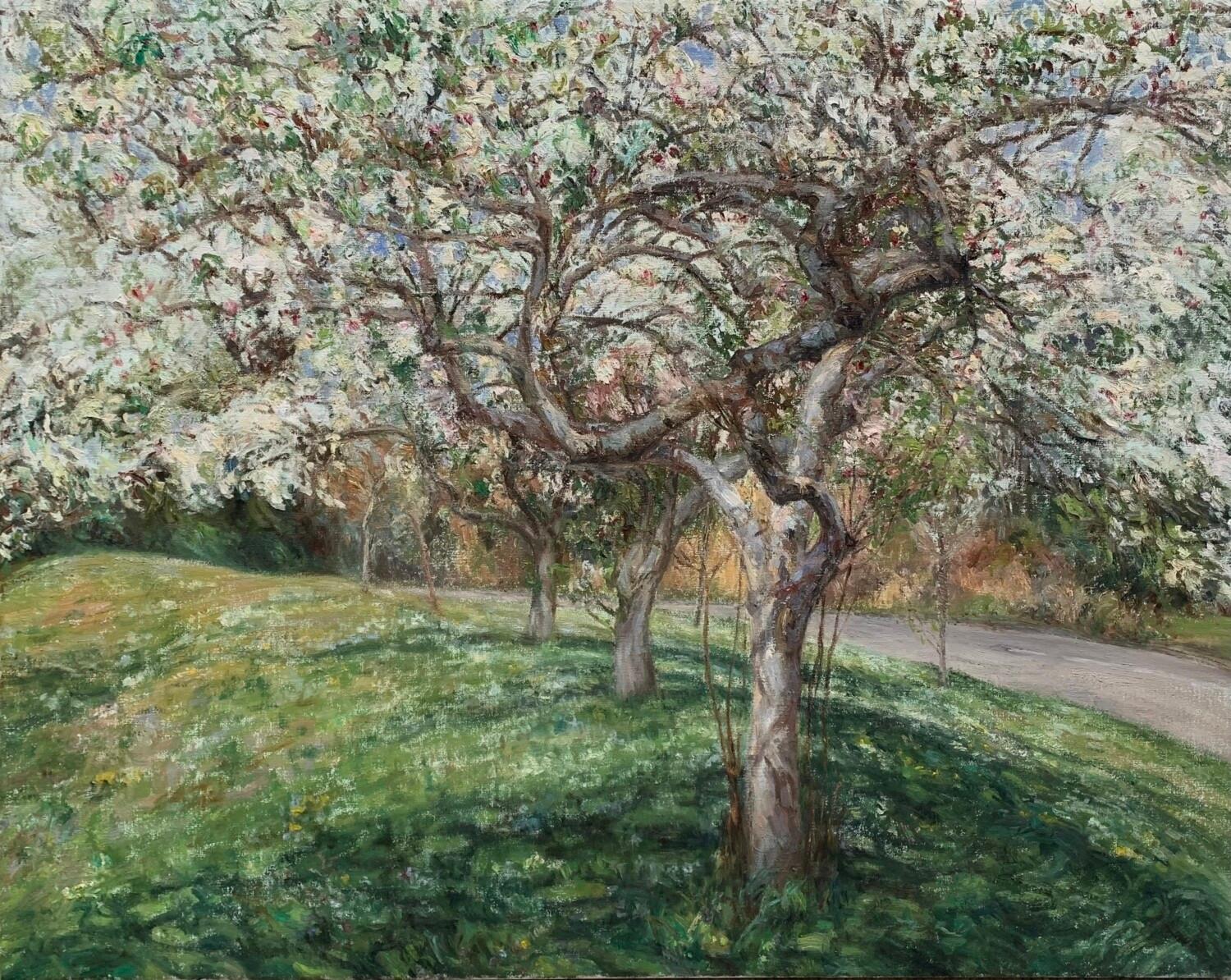 Liza Visagie Landscape Painting - Crabapple Trees