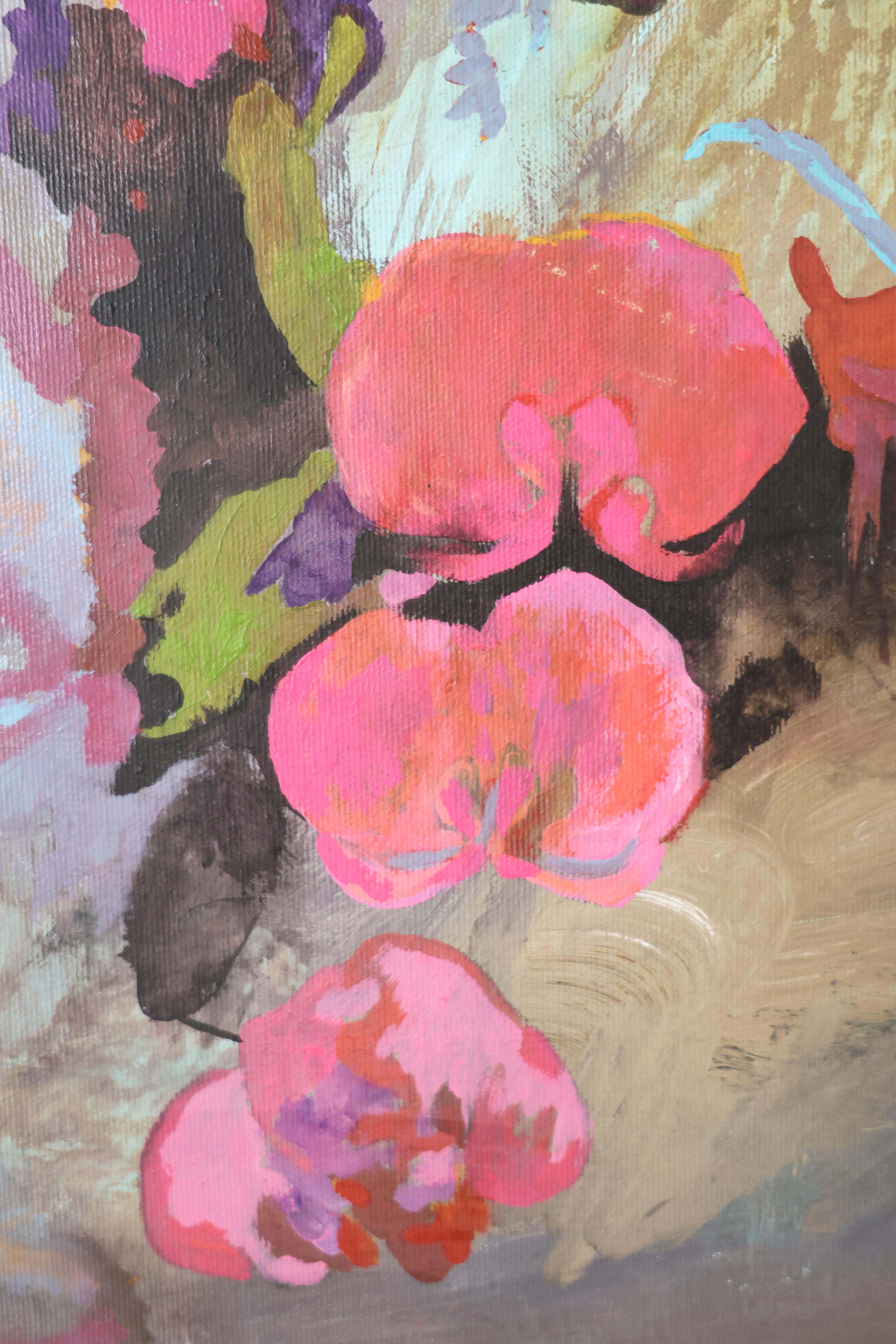Contemporary Floral Painting, Acryl auf Leinwand, gerahmt Bold Still Life, Blumen im Angebot 8