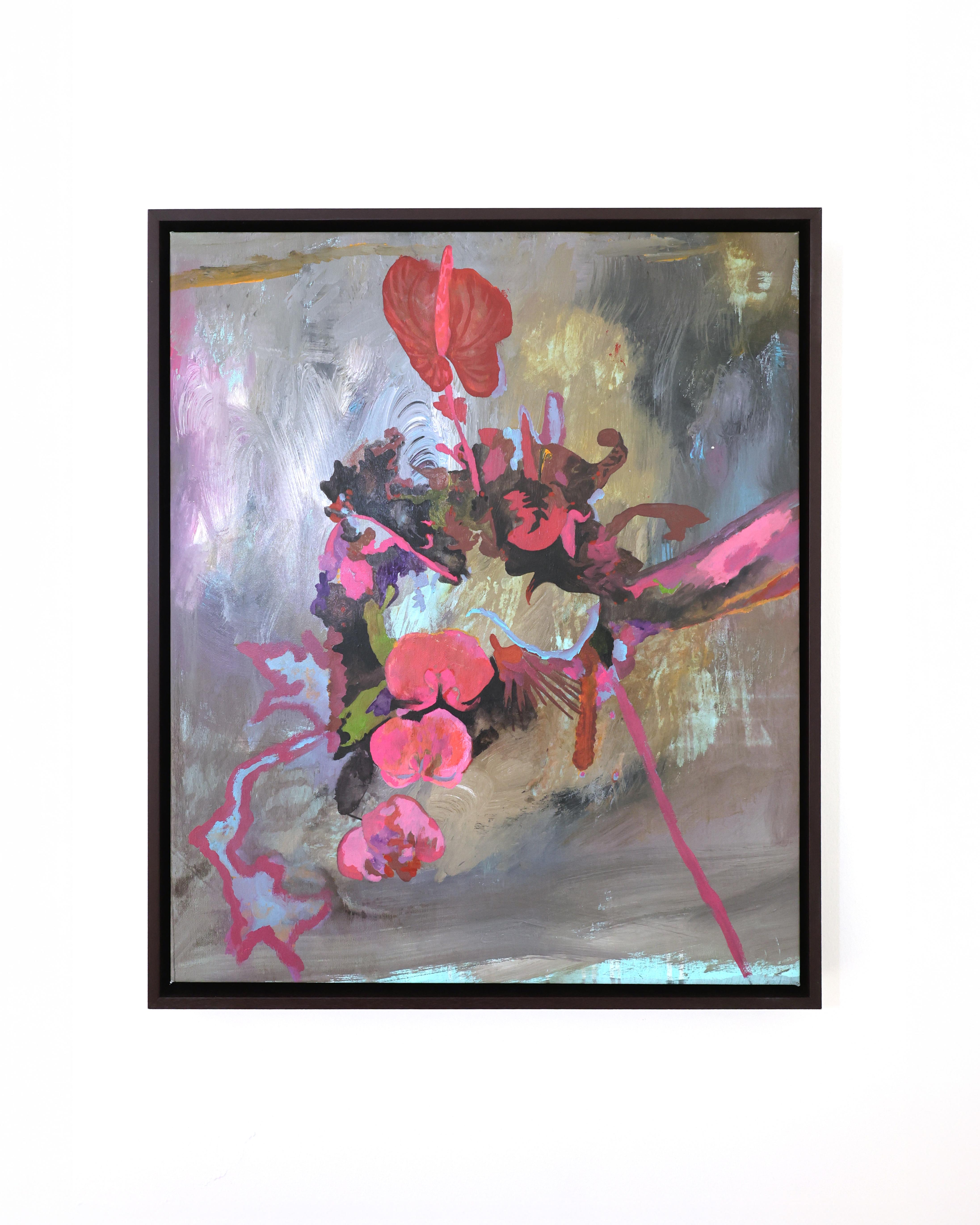 Contemporary Floral Painting, Acryl auf Leinwand, gerahmt Bold Still Life, Blumen (Grau), Still-Life Painting, von Liza Zhdanova