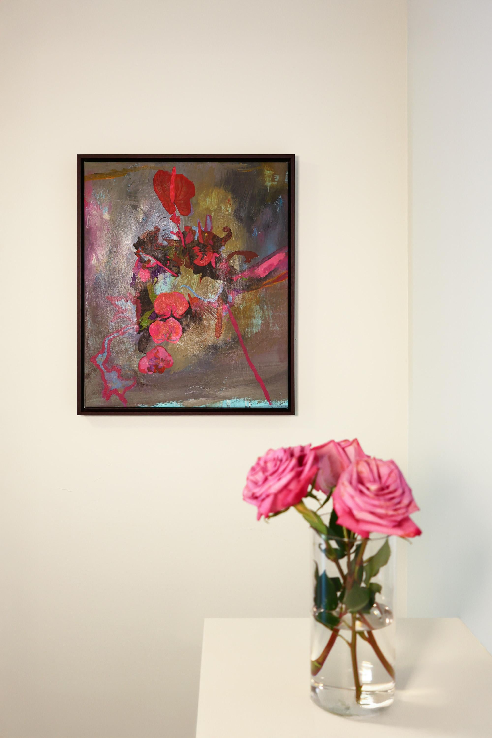 Flowers #5 ist ein lebhaftes und emotionales Acrylgemälde von Liza Zhdanova, einer der aufstrebenden ukrainischen Vertreterinnen der zeitgenössischen figurativen Kunst. In diesem Werk dekonstruiert sie das klassische Stillleben und rekonstruiert es