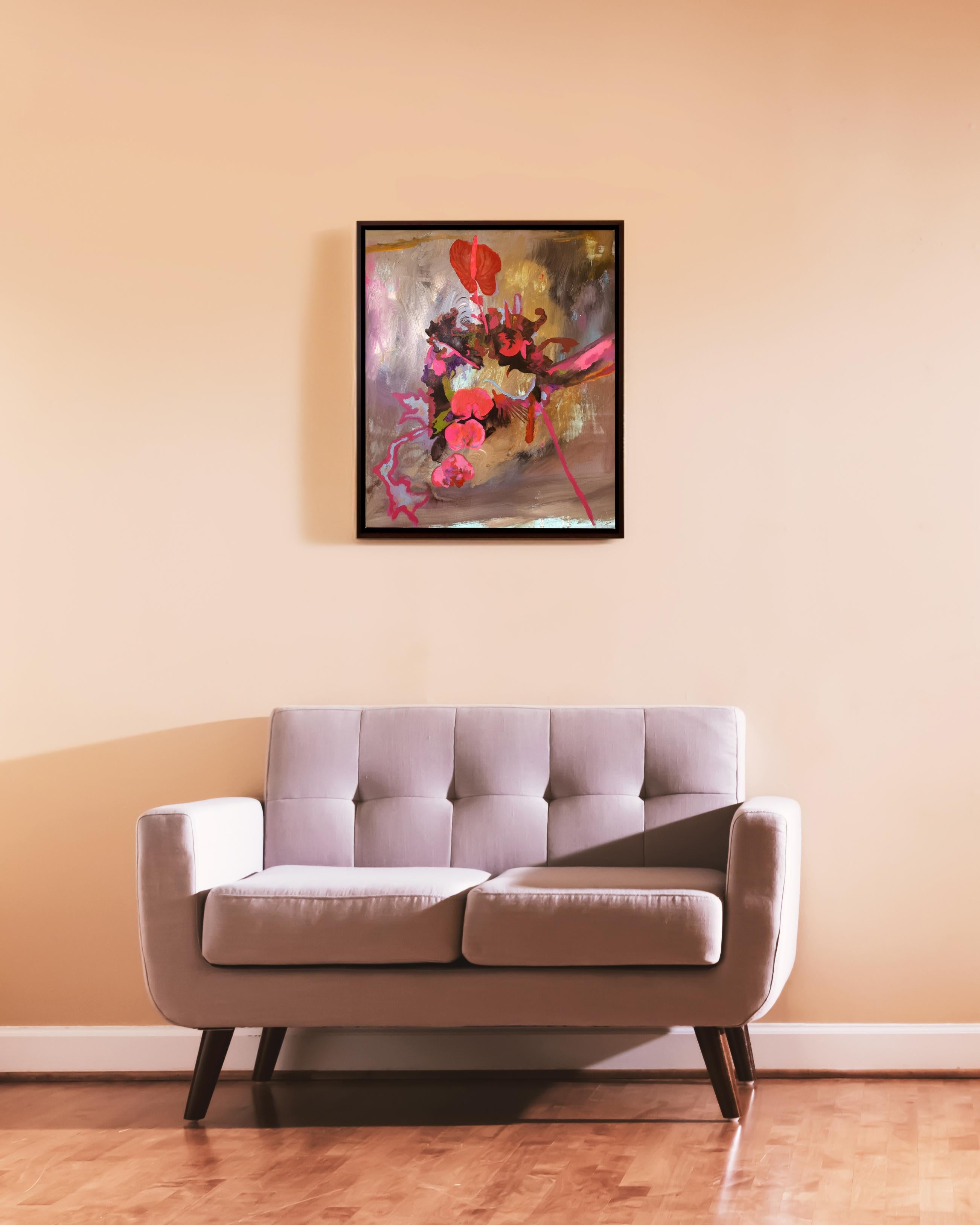 Contemporary Floral Painting, Acryl auf Leinwand, gerahmt Bold Still Life, Blumen im Angebot 2
