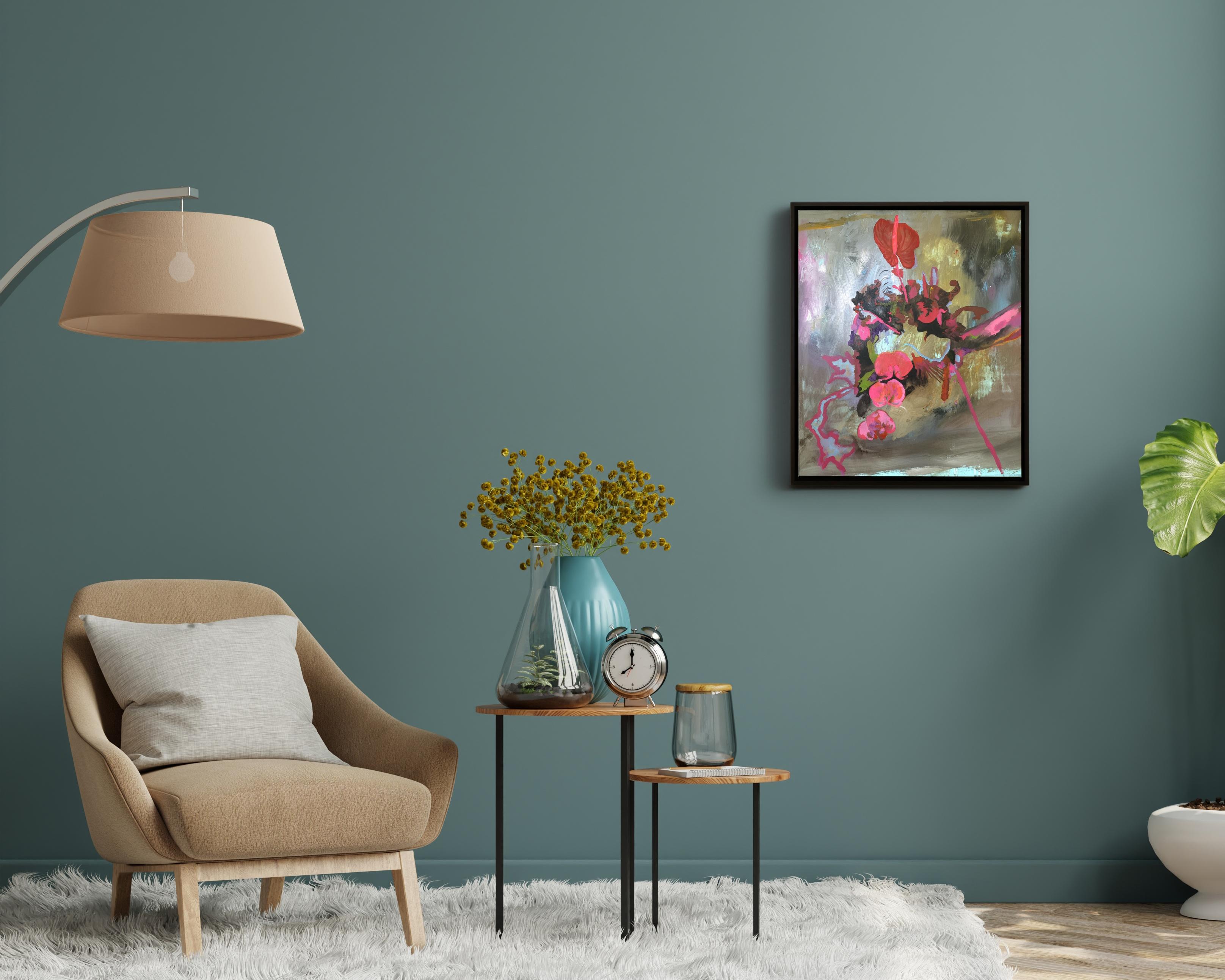 Contemporary Floral Painting, Acryl auf Leinwand, gerahmt Bold Still Life, Blumen im Angebot 3