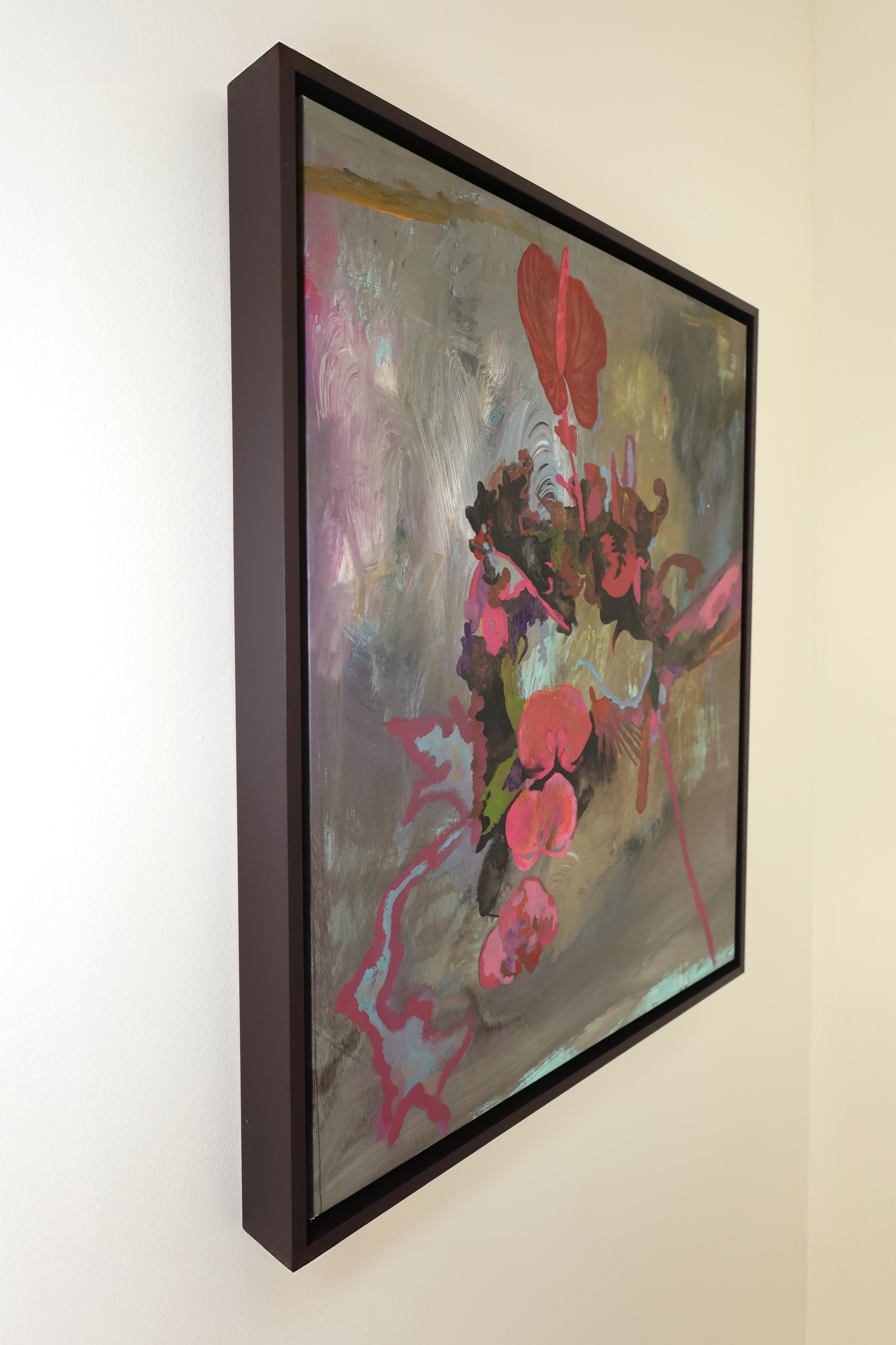 Contemporary Floral Painting, Acryl auf Leinwand, gerahmt Bold Still Life, Blumen im Angebot 4