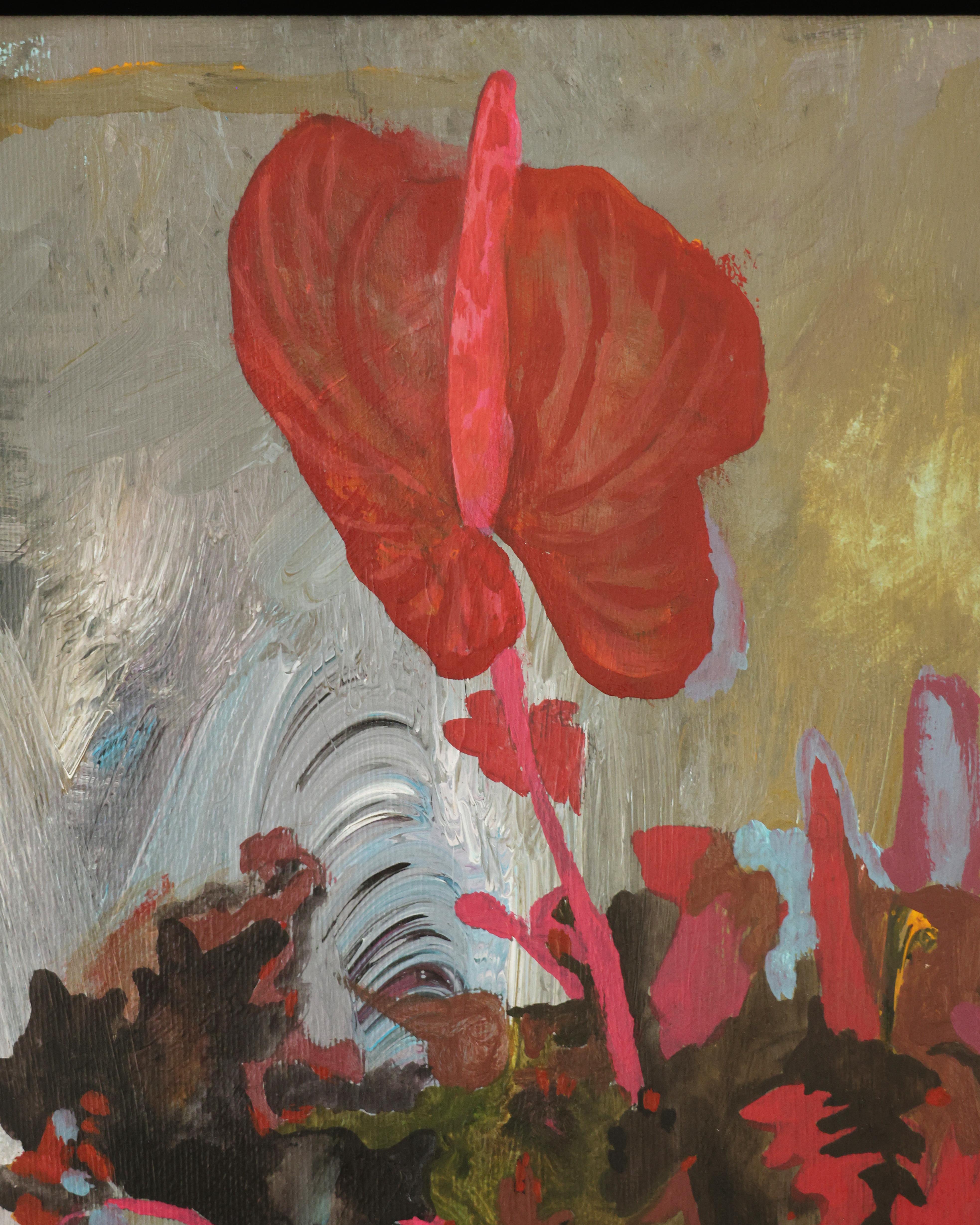 Contemporary Floral Painting, Acryl auf Leinwand, gerahmt Bold Still Life, Blumen im Angebot 6