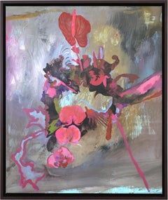 Contemporary Floral Painting, Acrylic on Canvas, Framed Bold Still Life, Flowers