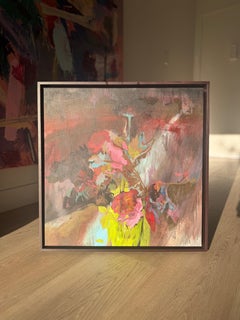 Contemporary Floral Painting, Acrylic on Canvas, Framed Colorful Still Life