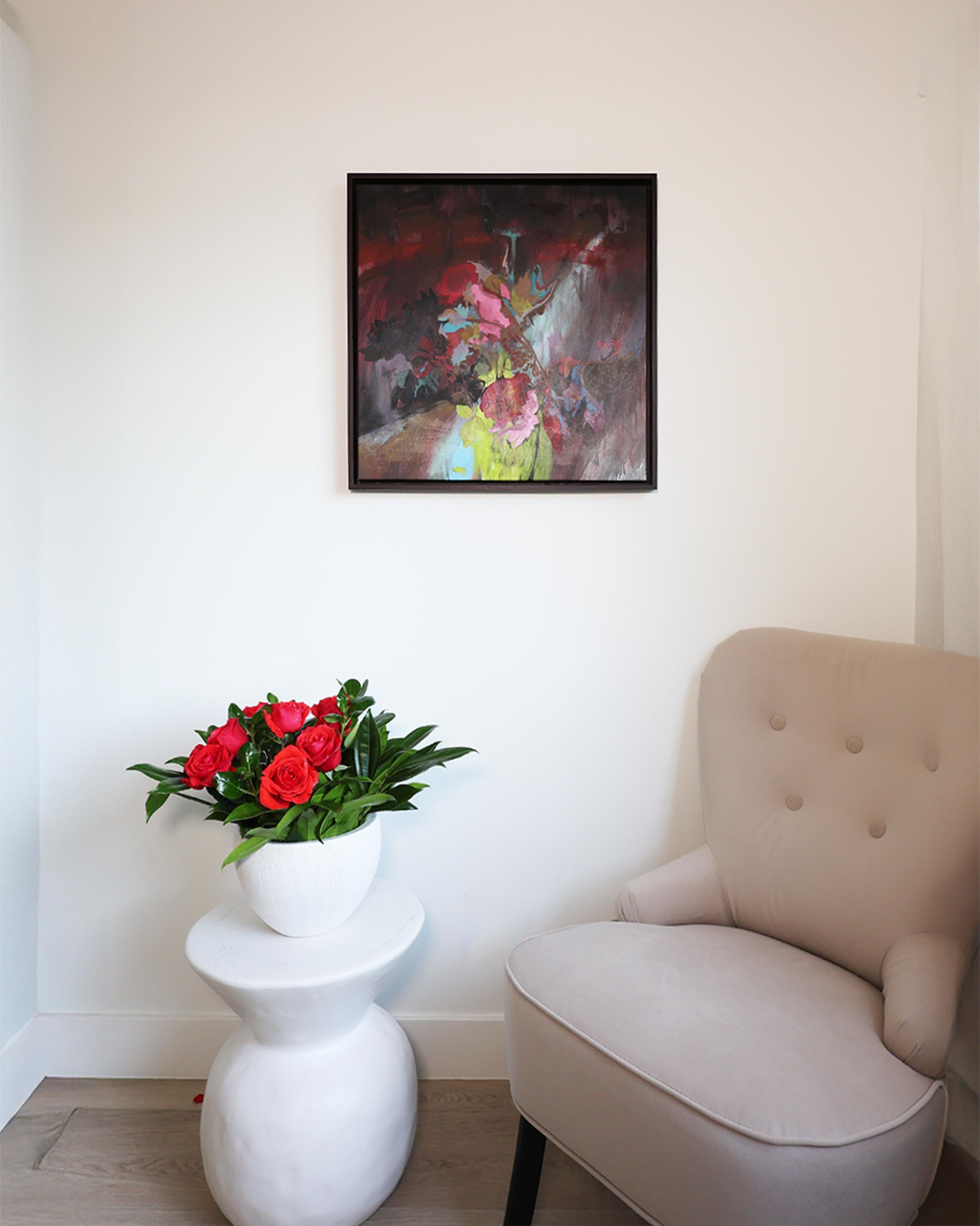 Zeitgenössische Blumenmalerei, Acryl auf Leinwand, gerahmt Buntes Stilleben (Abstrakt), Painting, von Liza Zhdanova