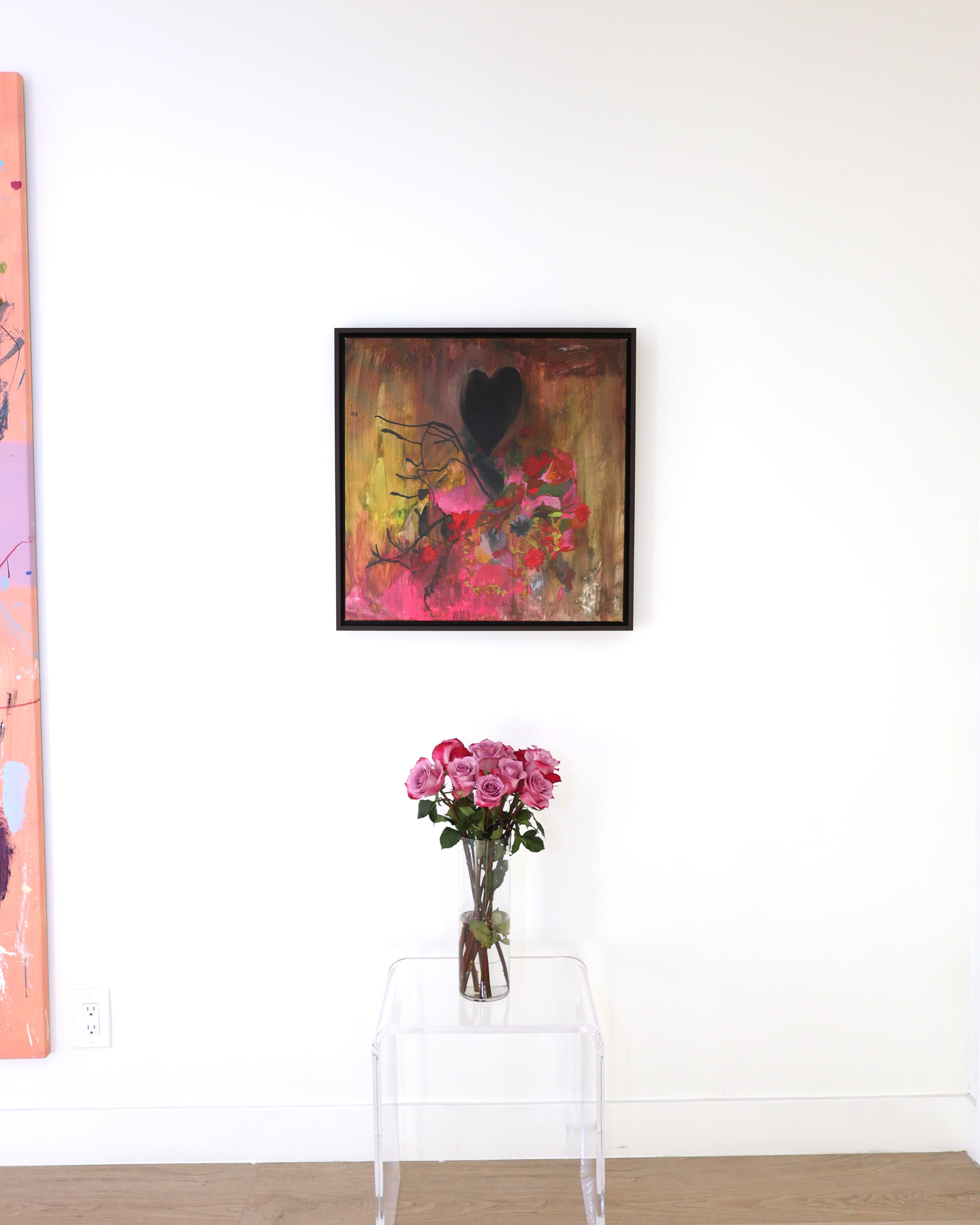 Zeitgenössische Blumenmalerei, Acryl auf Leinwand, gerahmte lila Kunst, Blumen im Angebot 8