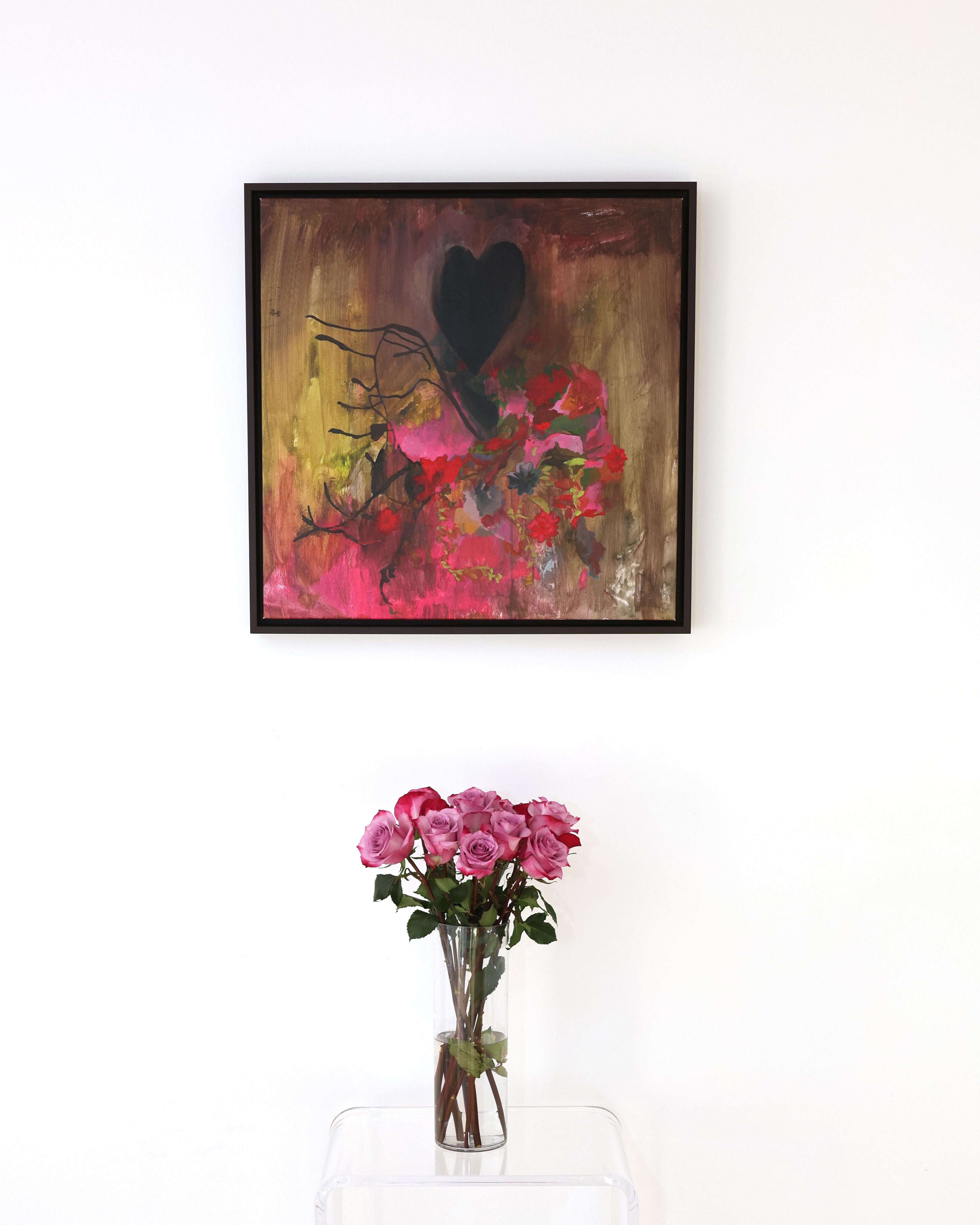 Zeitgenössische Blumenmalerei, Acryl auf Leinwand, gerahmte lila Kunst, Blumen (Abstrakt), Painting, von Liza Zhdanova