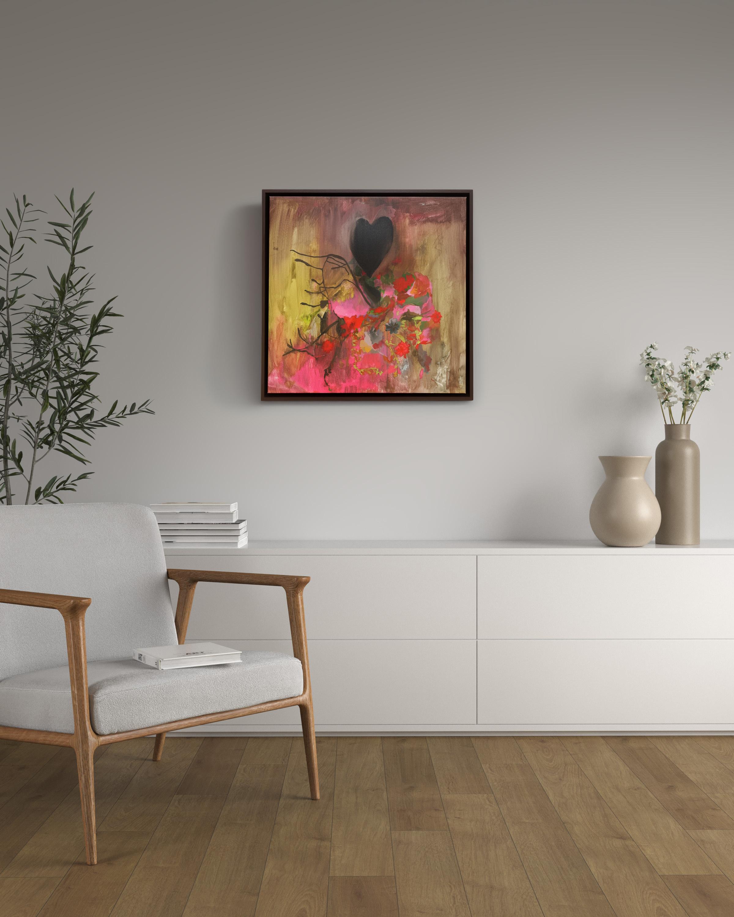 Zeitgenössische Blumenmalerei, Acryl auf Leinwand, gerahmte lila Kunst, Blumen (Braun), Still-Life Painting, von Liza Zhdanova