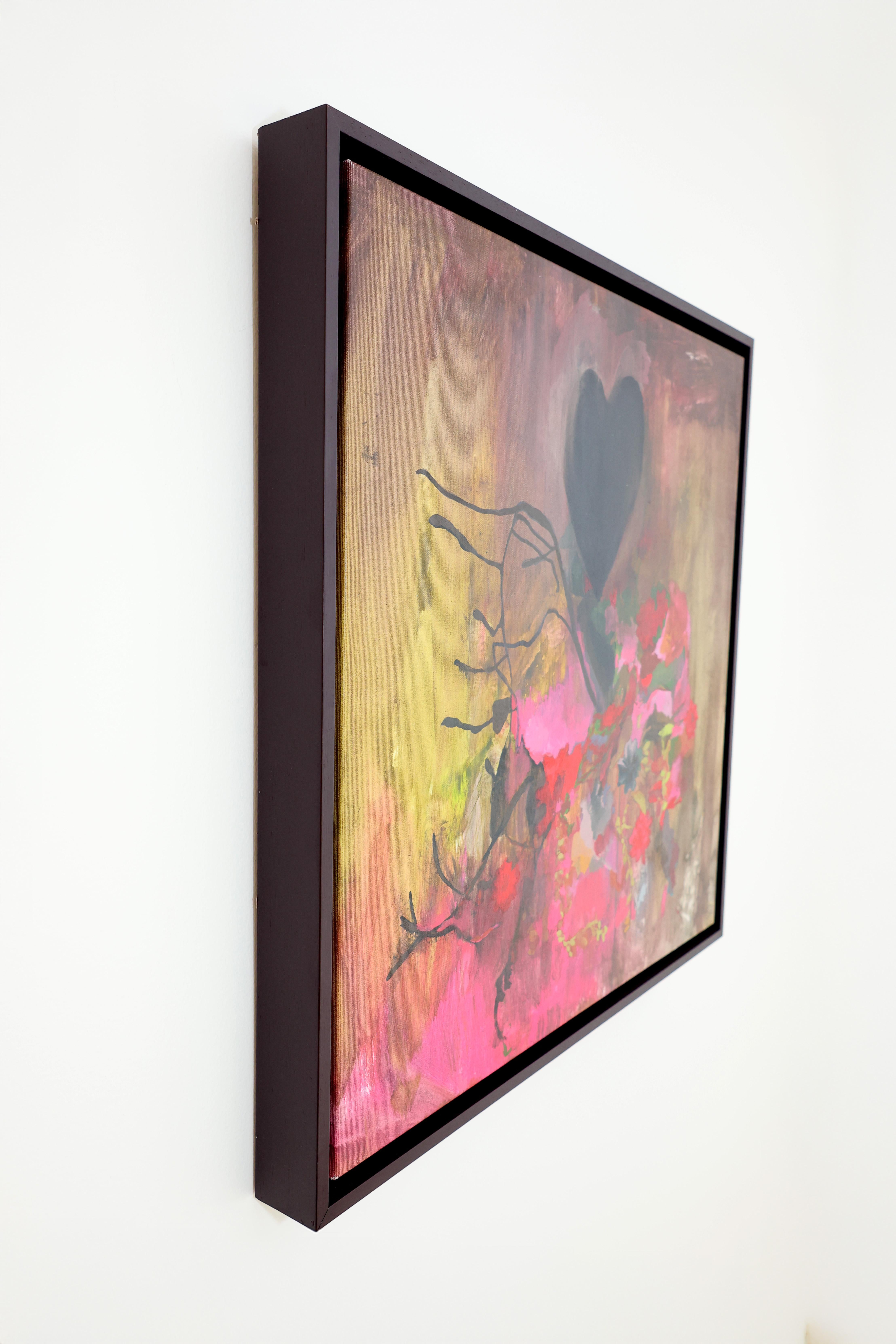Zeitgenössische Blumenmalerei, Acryl auf Leinwand, gerahmte lila Kunst, Blumen im Angebot 2