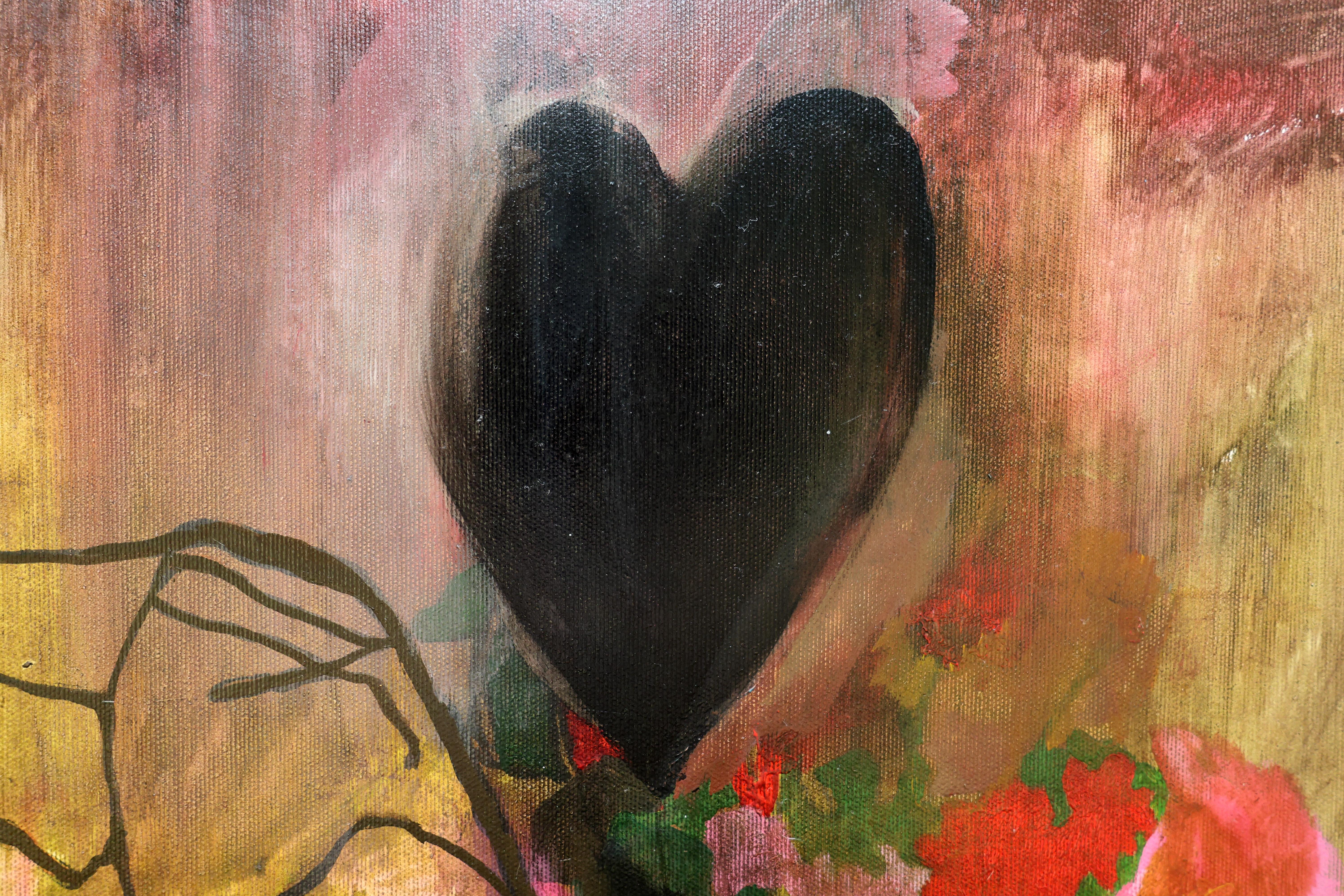 Zeitgenössische Blumenmalerei, Acryl auf Leinwand, gerahmte lila Kunst, Blumen im Angebot 3