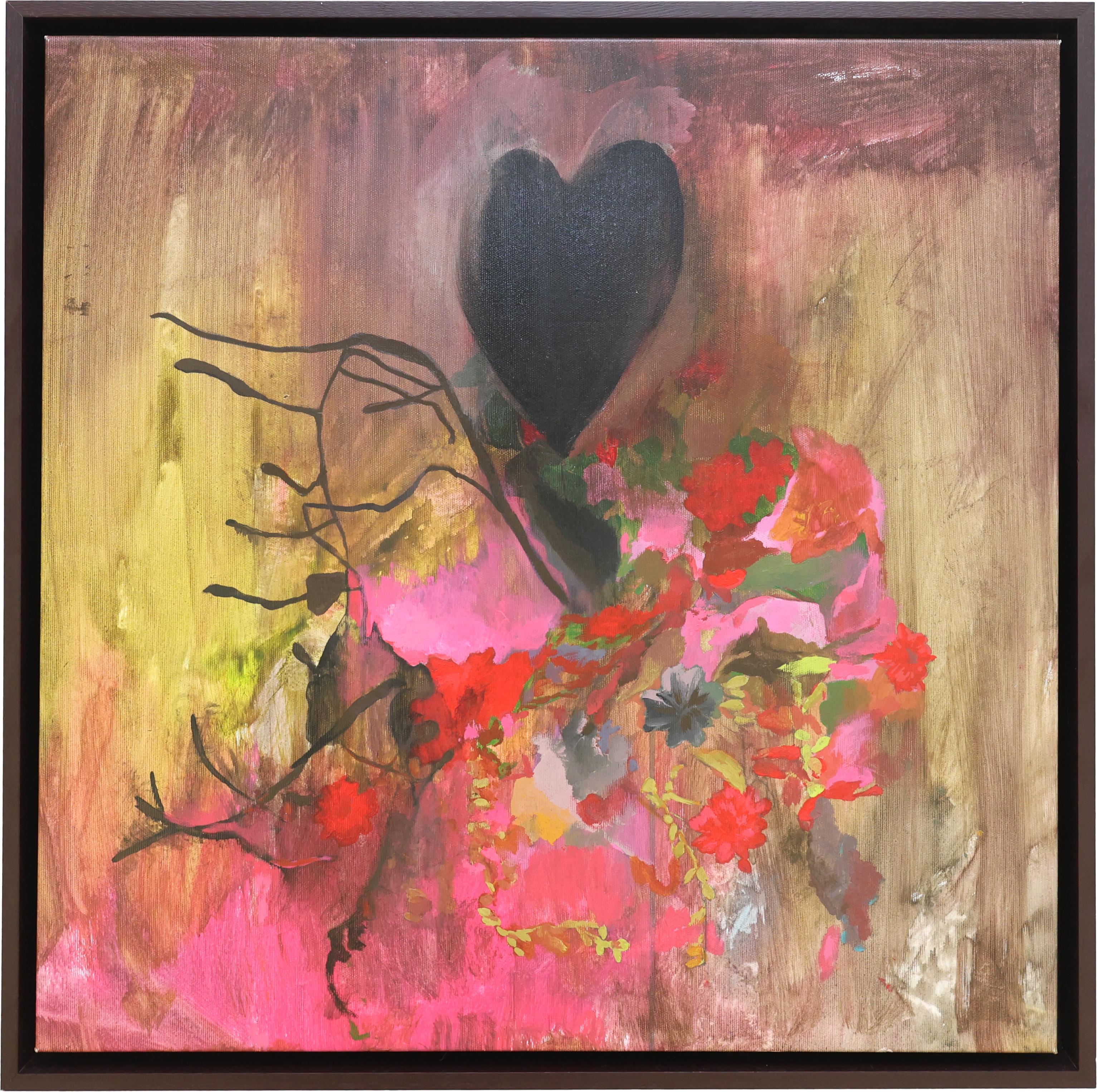 Zeitgenössische Blumenmalerei, Acryl auf Leinwand, gerahmte lila Kunst, Blumen