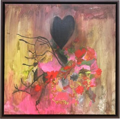 Contemporary Floral Painting, Acrylic on Canvas, Framed Purple Art, Flowers