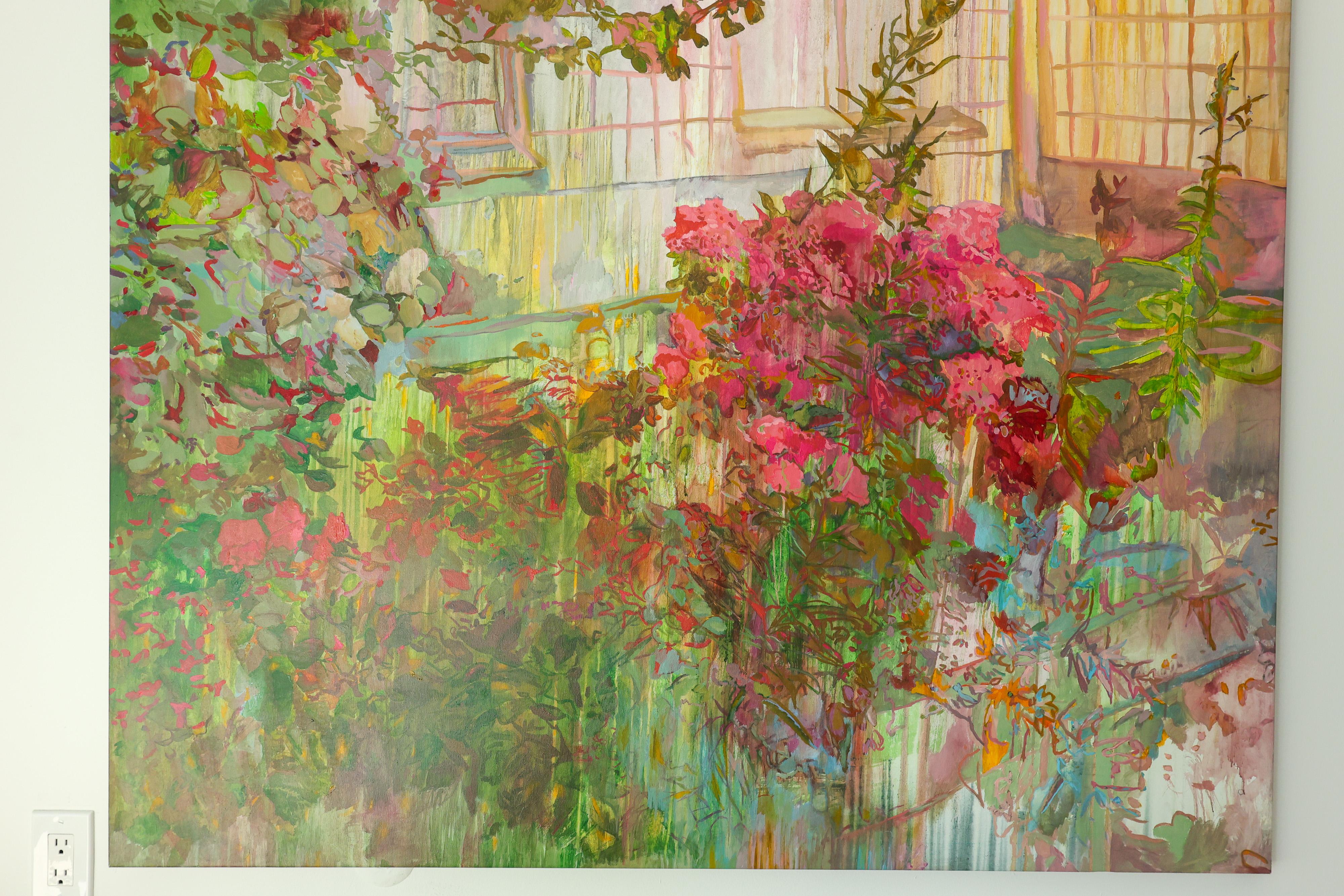 Flowers #10 large contemporary acrylic painting on canvas - Brown Abstract Painting by Liza Zhdanova