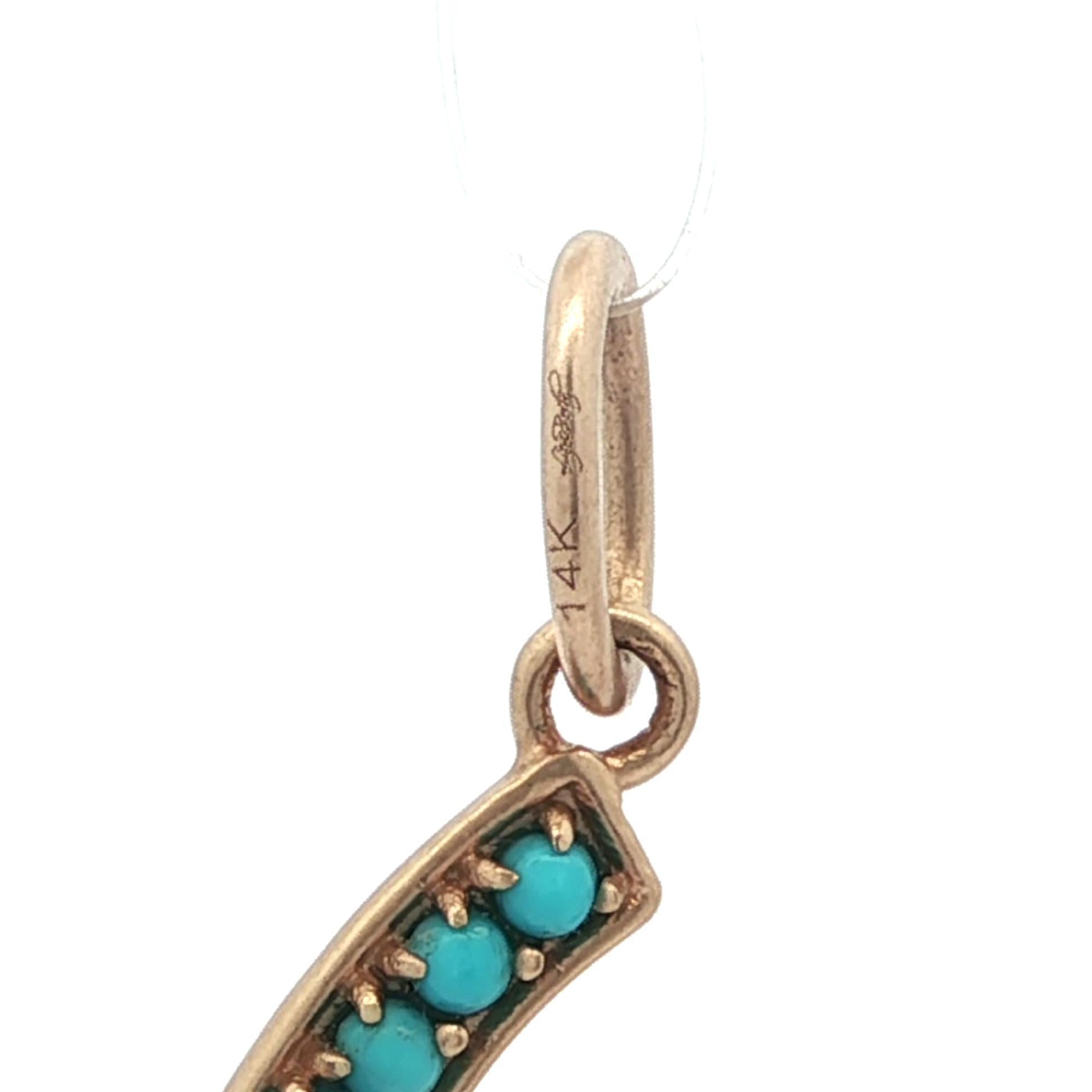 Lizabeth Simone 14k Yellow Gold Turquoise Satin Finish Lucky Horseshoe Pendant In Good Condition For Sale In Montclair, NJ