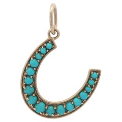 Lizabeth Simone Pendentif fer à cheval chanceux en or jaune 14k Turquoise satiné
