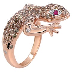 Eidechse Braun & Weißer Diamant Rubin 18K Rose Gold Ring