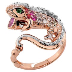 Eidechse Chamäleon Rubin & Diamant Pave und Edelsteine 18K Rose Weißgold Tier Ring