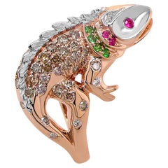 Eidechse Chamäleon Rubin & Diamant Pave und Grün 18K Rose Weißgold Tier Ring