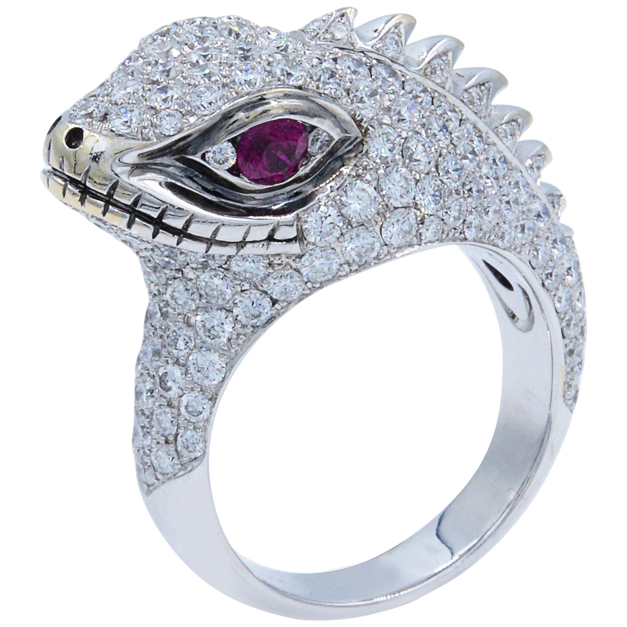 Lizard Diamond Pave Ring 2.75 Carat 18 Karat White Gold