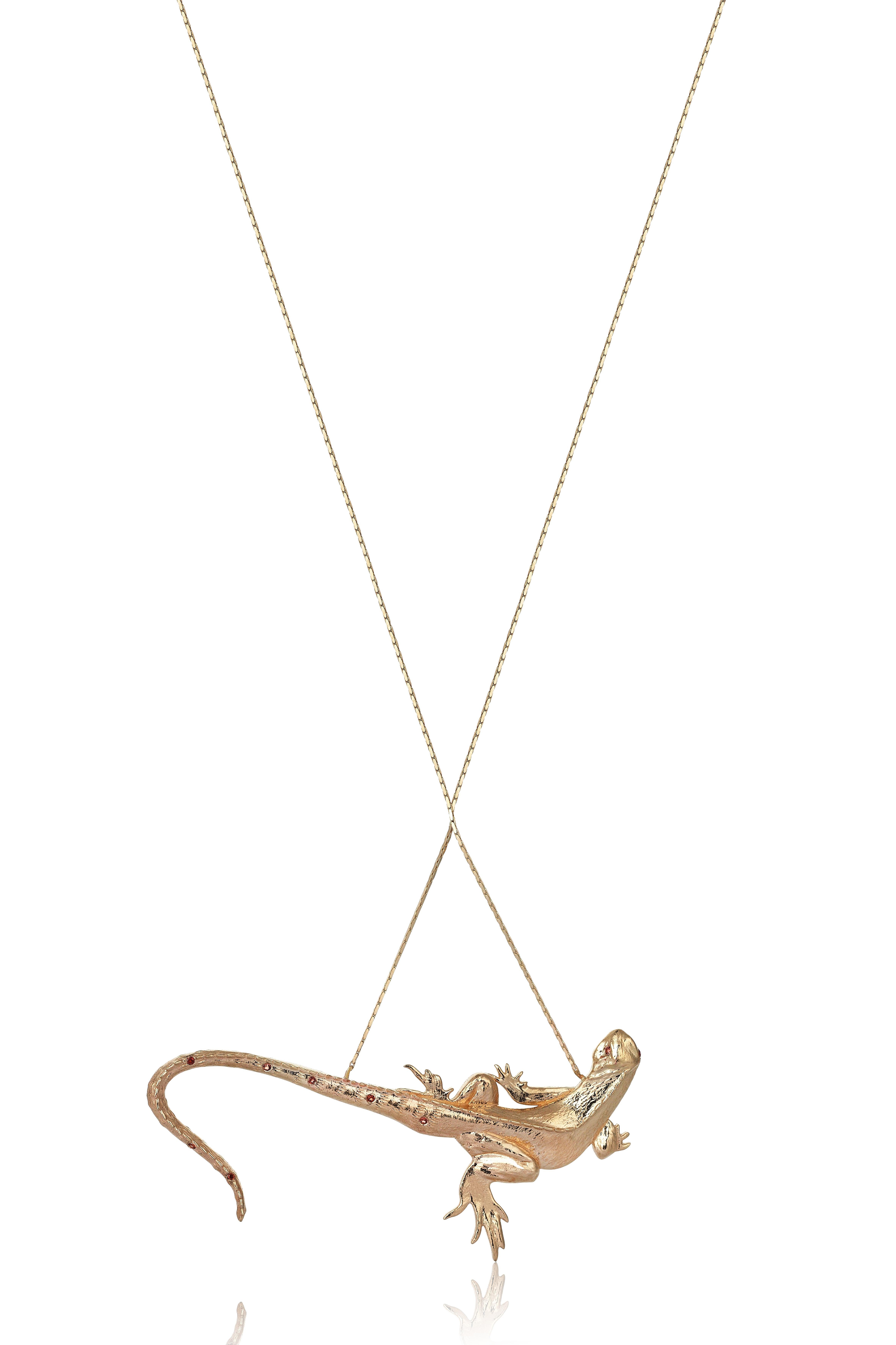Round Cut Lizard Necklace with Garnet Diamonds For Sale