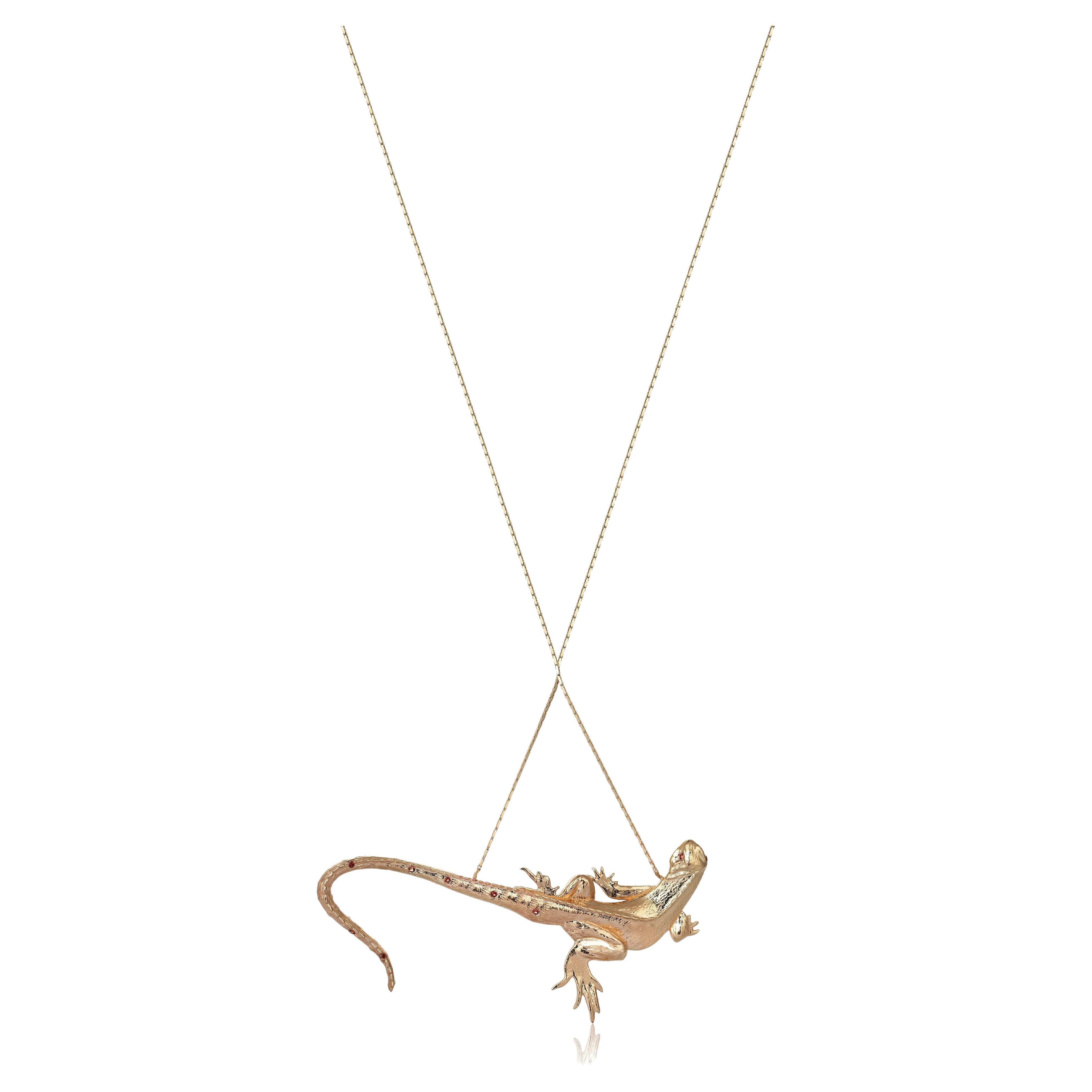 Lizard Necklace with Garnet Diamonds For Sale
