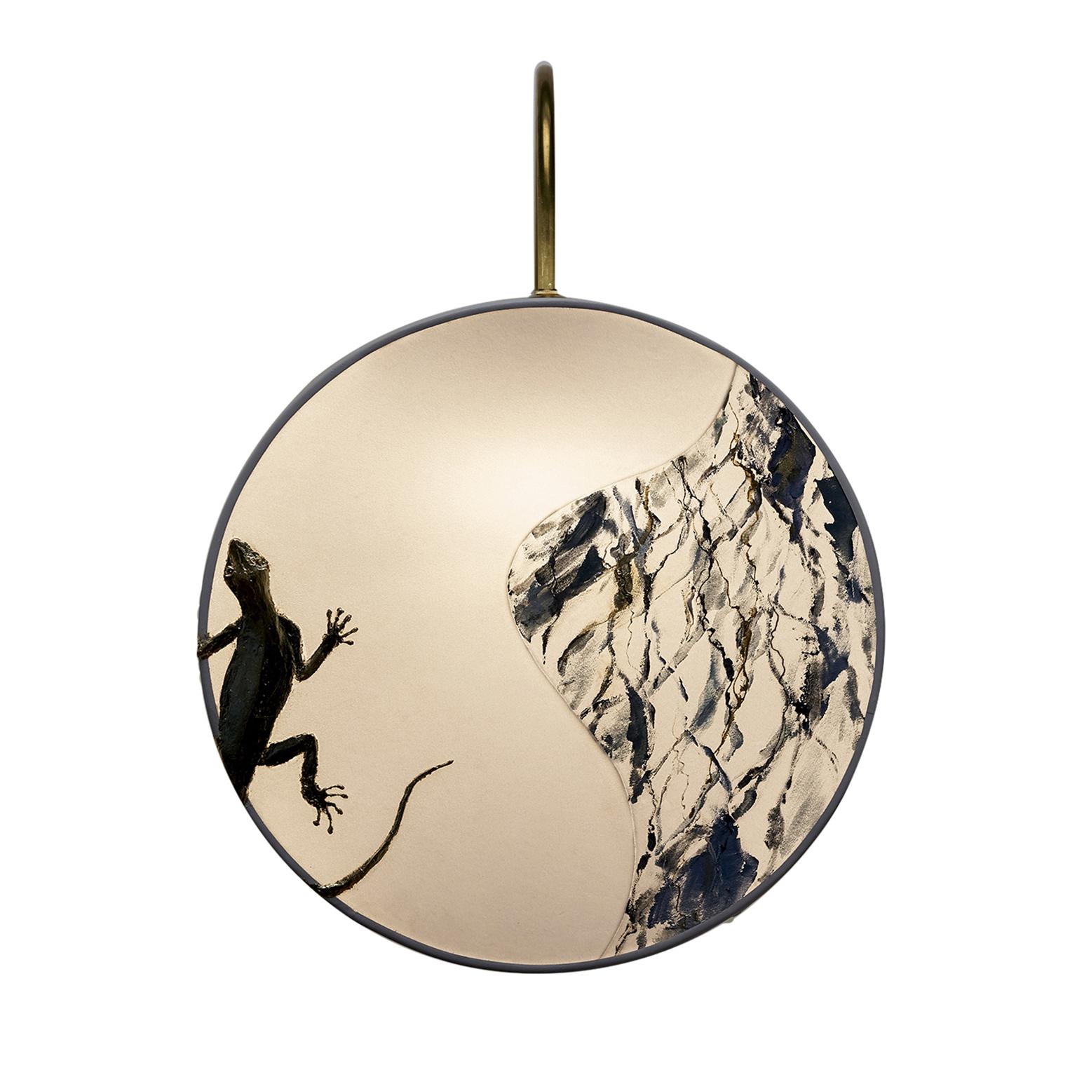 Secret World collection. Inspired by the Chambers of treasures and original objects of European history. The sconce is composed of a small natural brass structure supporting the lampshade, consisting of two round disc in ivory velvet with details in