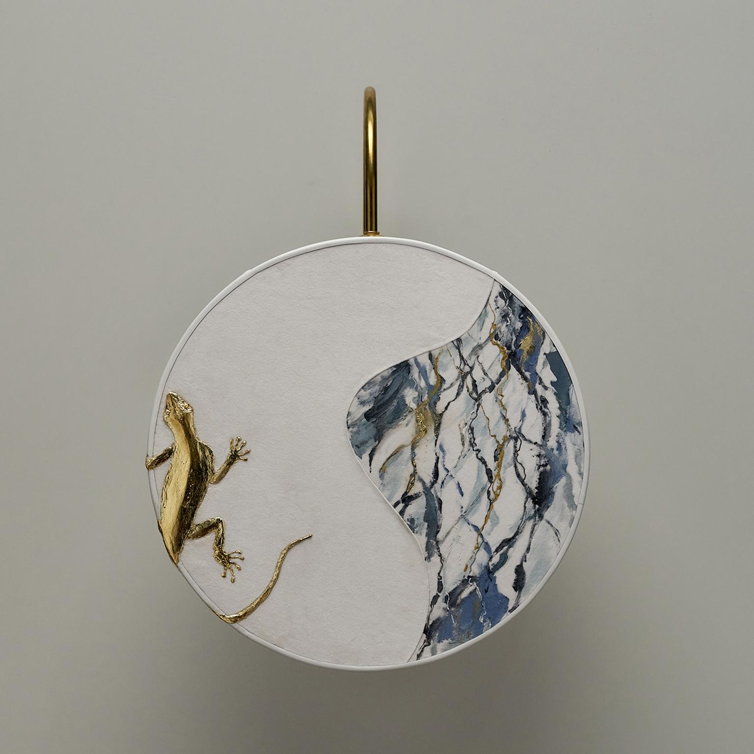 Hand-Painted Lizard Pattern Sconce Lamps Handmade Velvet and Brass For Sale