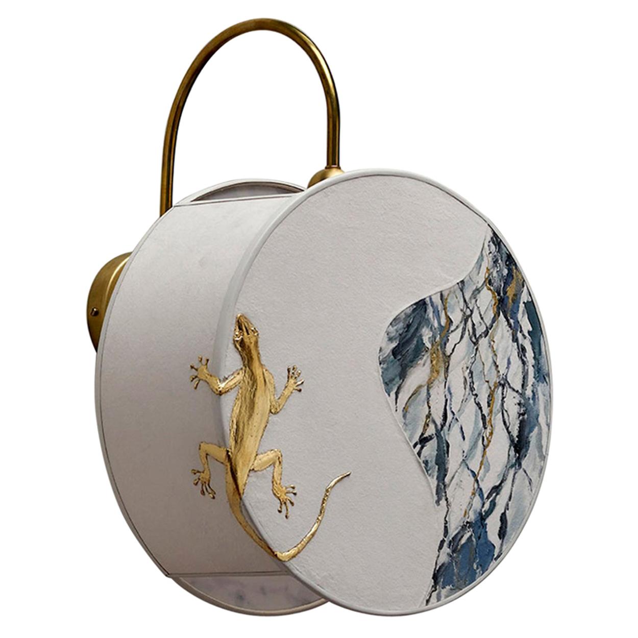 Lizard Pattern Sconce Lamps Handmade Velvet and Brass For Sale