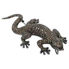 Lizard Brooch in White Gold with Diamonds and Rubies