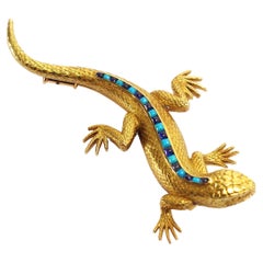 Lizard sapphire turquoise brooch, 18k gold